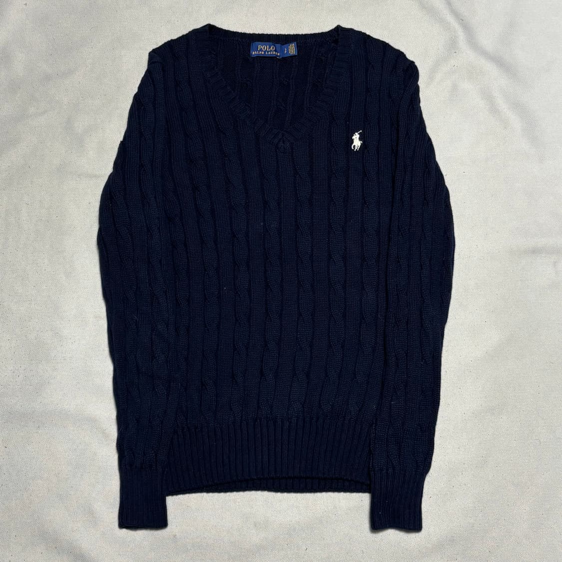 S 폴로랄프로렌 여성용 네이비 브이넥 케이블 니트 상품이미지2