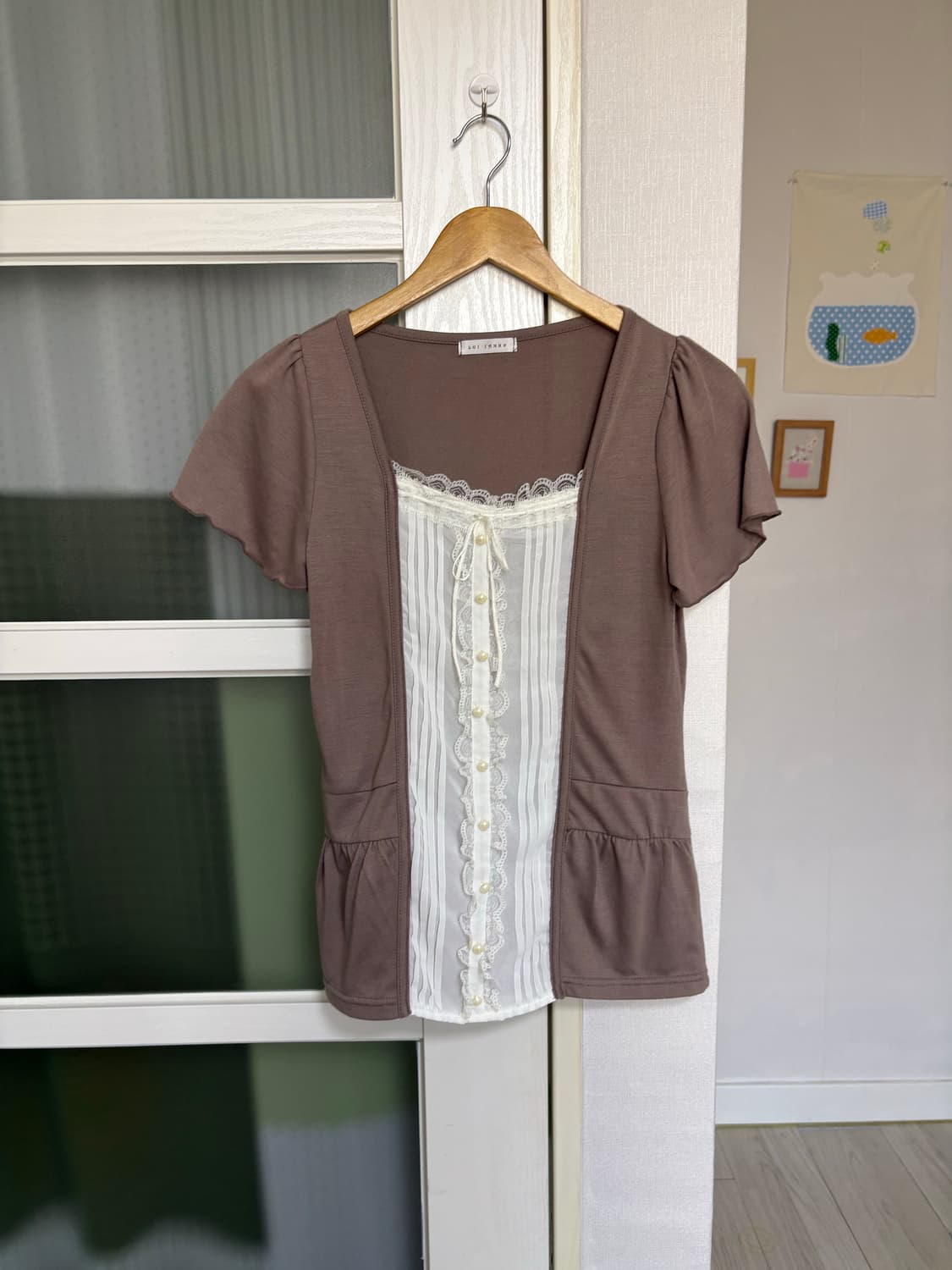 브라운 핀턱 레이어드 블라우스 상품이미지1