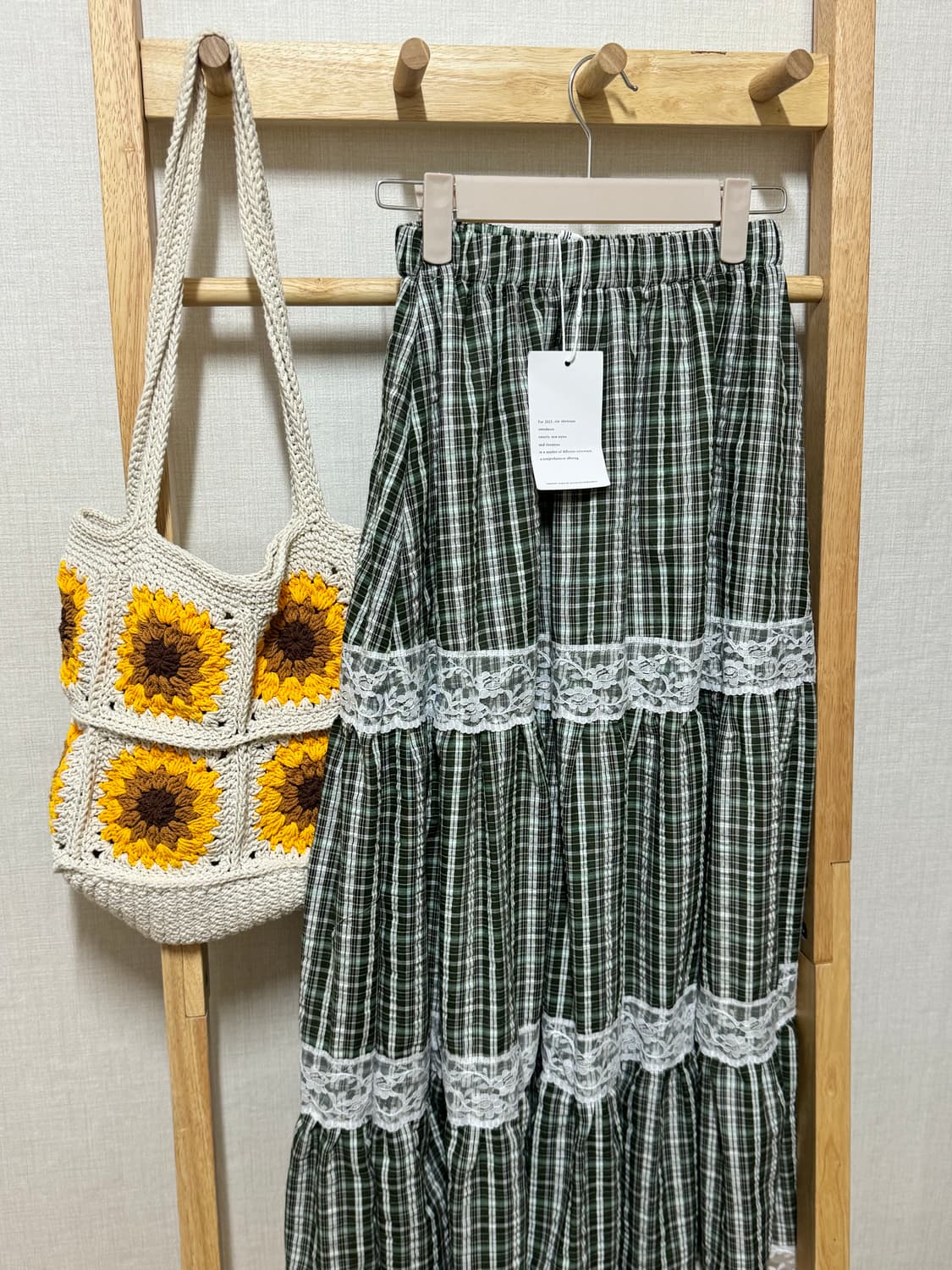 새상품)풀밴딩 녹색체크 스커트 상품이미지4