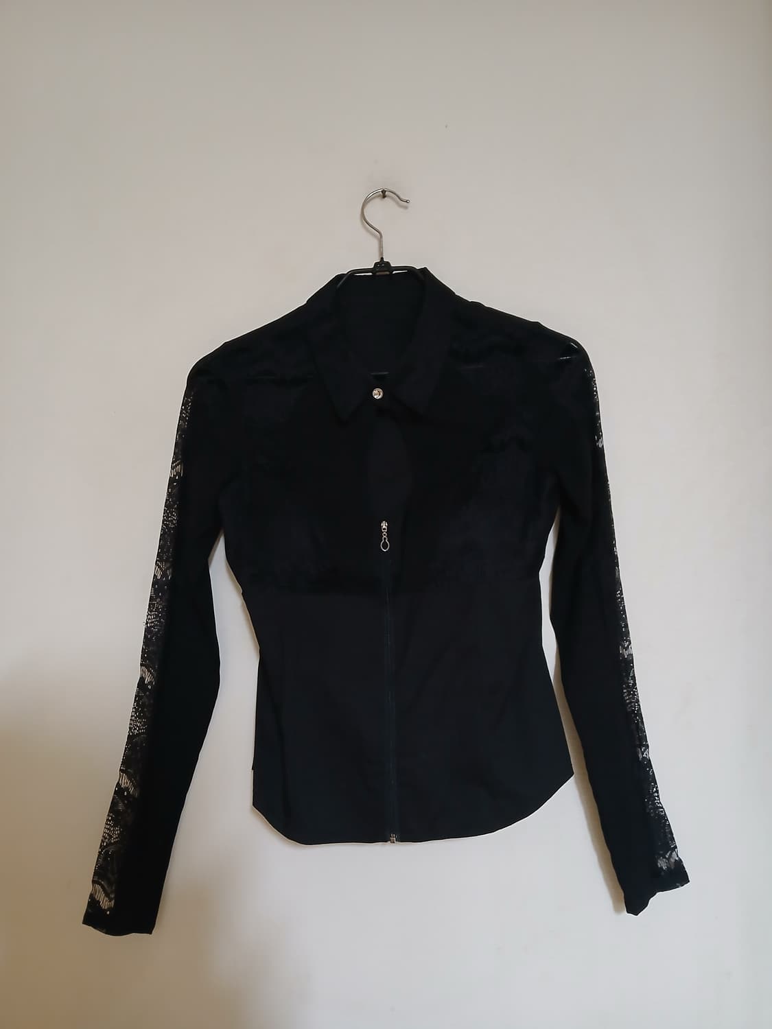 고급 홀복 블랙 레이스 긴팔 집업 캡 블라우스 파티 클럽 섹시 코튼 셔츠 상품이미지1