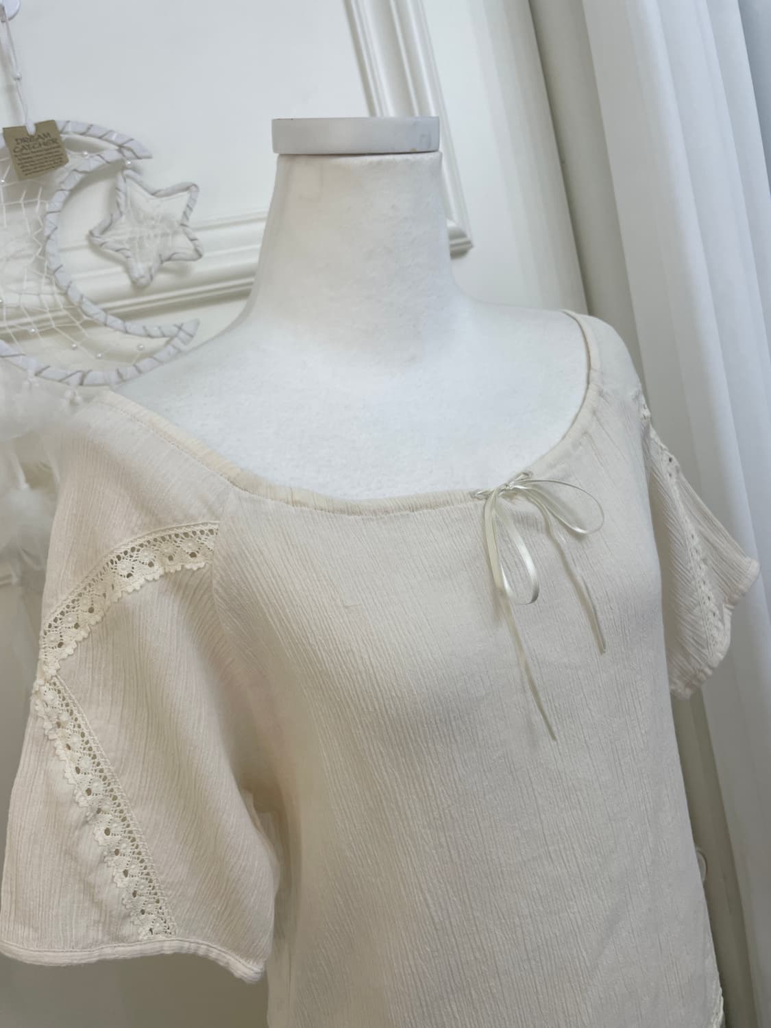 ivory ballerina lace trim bow span top 상품이미지8