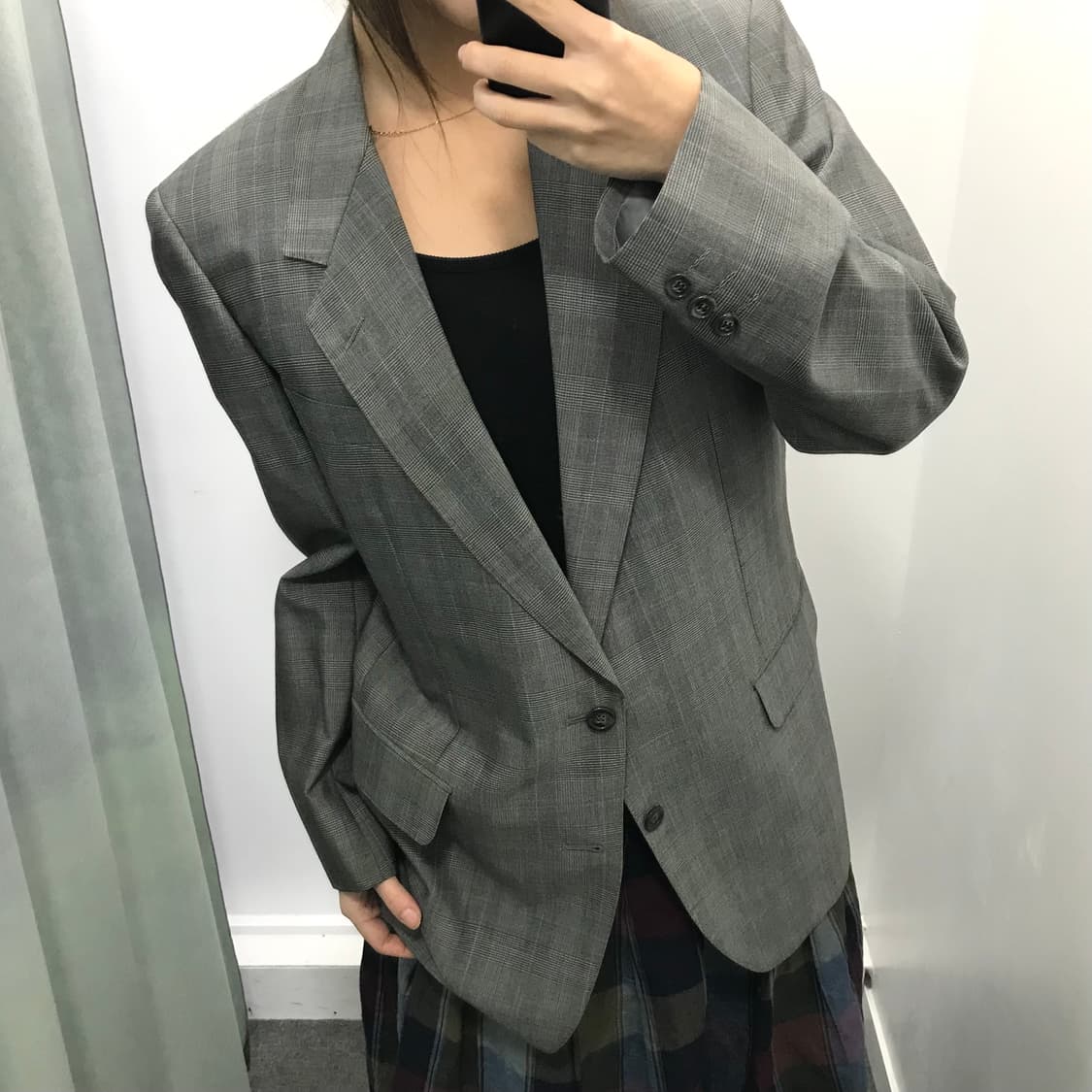 입생로랑 그레이 체크 모혼방 자켓 상품이미지1