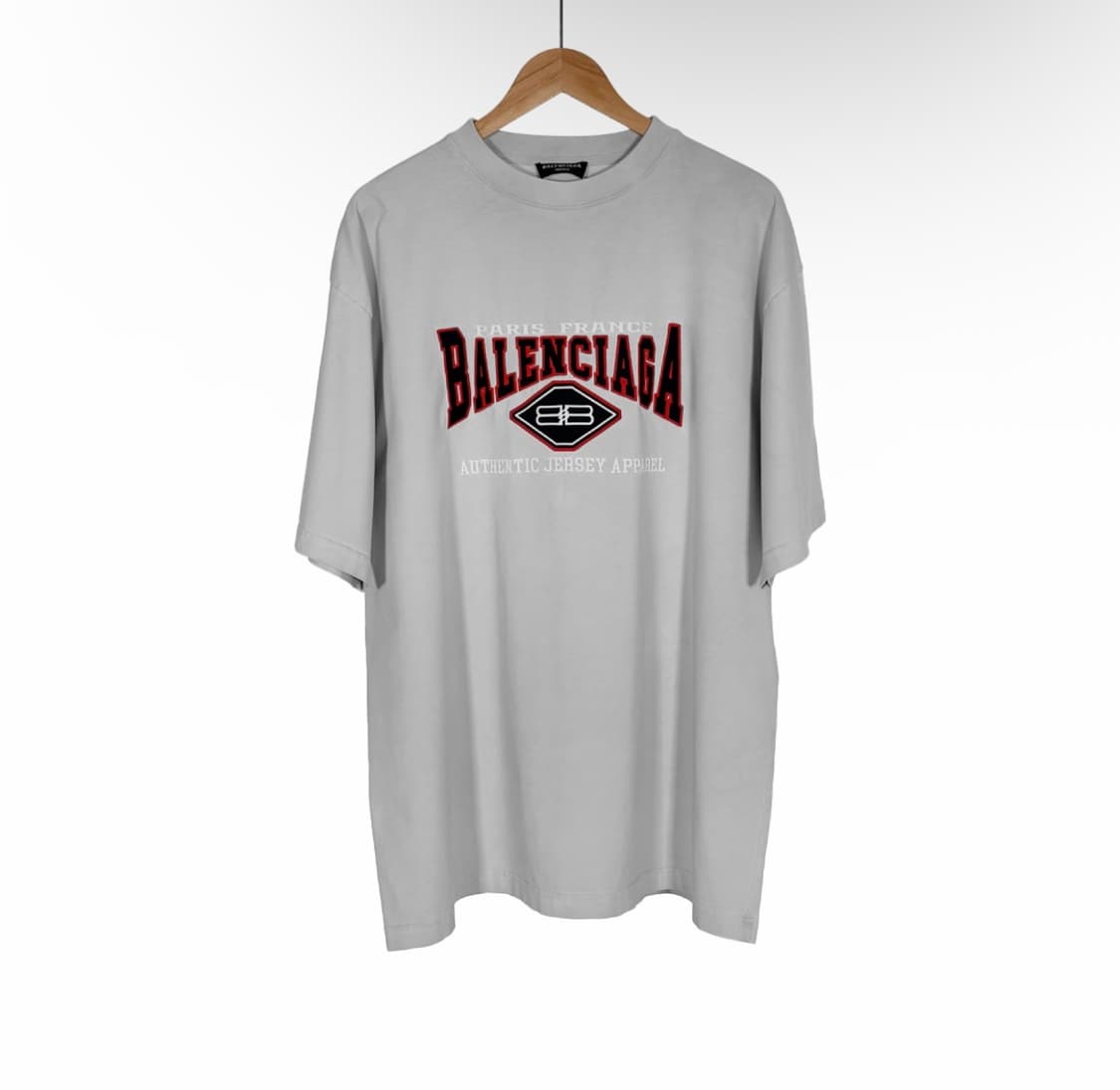 [L] 발렌시아가 남성 어센틱 자수 로고 오버사이즈 반팔 티셔츠 화이트 상품이미지1