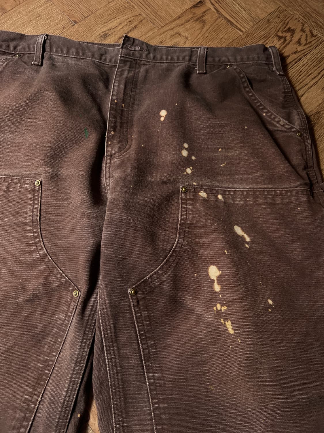 [40]칼하트 USA 더블니 블리치드 워싱 브라운 워크팬츠 상품이미지5