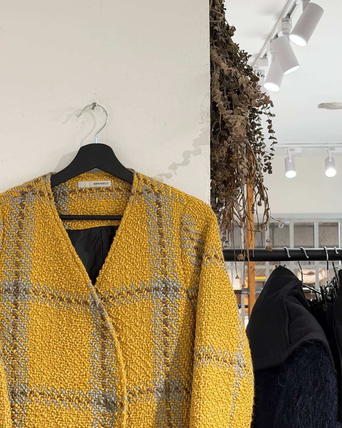 본 아뻬띠 옐로우 멀티컬러 트위드 롱 코트 상품이미지3