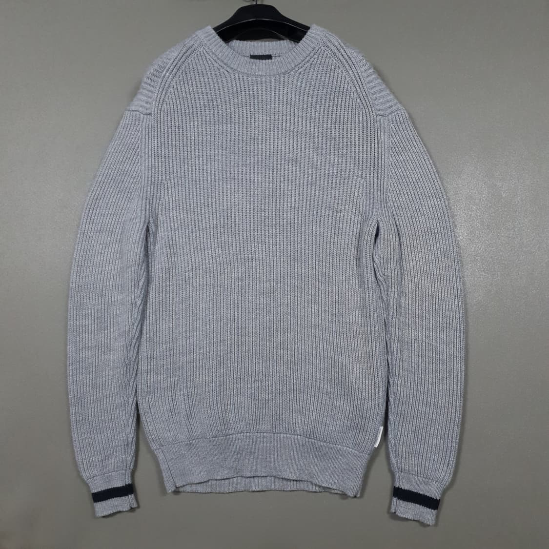 S) 아르마니 익스체인지 신형 리브 조직 코튼 니트 크루넥 스웨터 그레이 상품이미지1