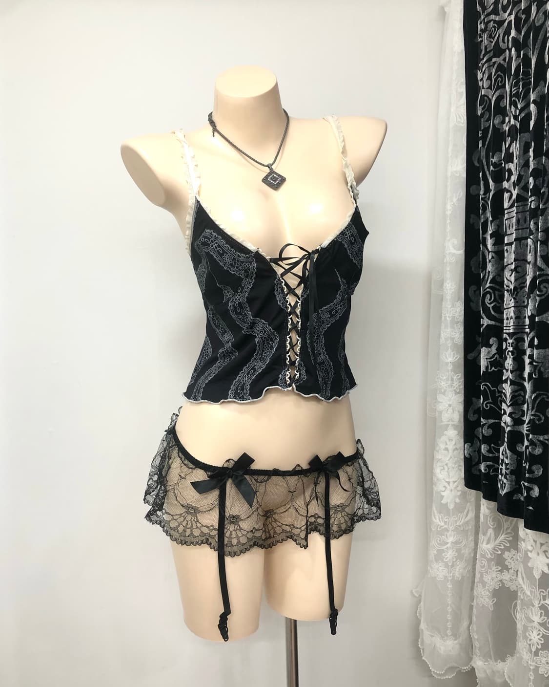 lace pattern corset detail sleeveless 상품이미지1