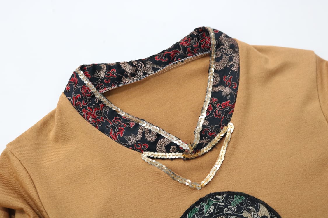 빈티지 에스닉 오리엔탈 자수 스팽글 머스타드 긴팔 티셔츠 상품이미지4