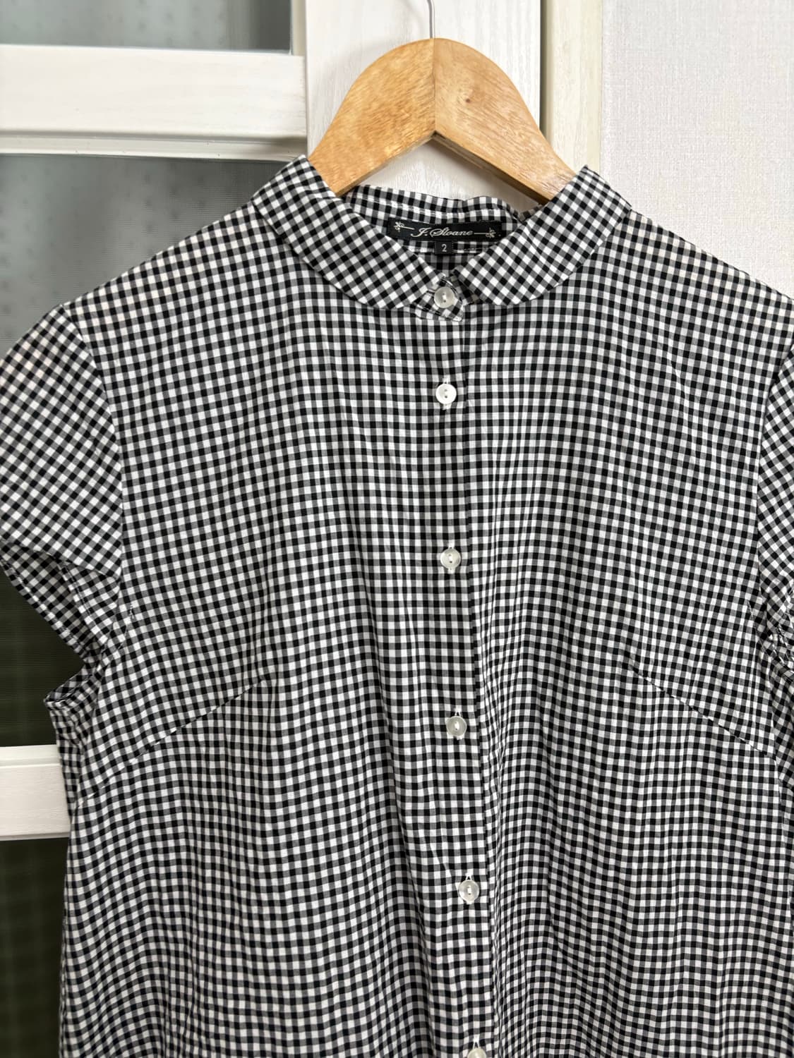 블랙 체크 반소매 블라우스 상품이미지2