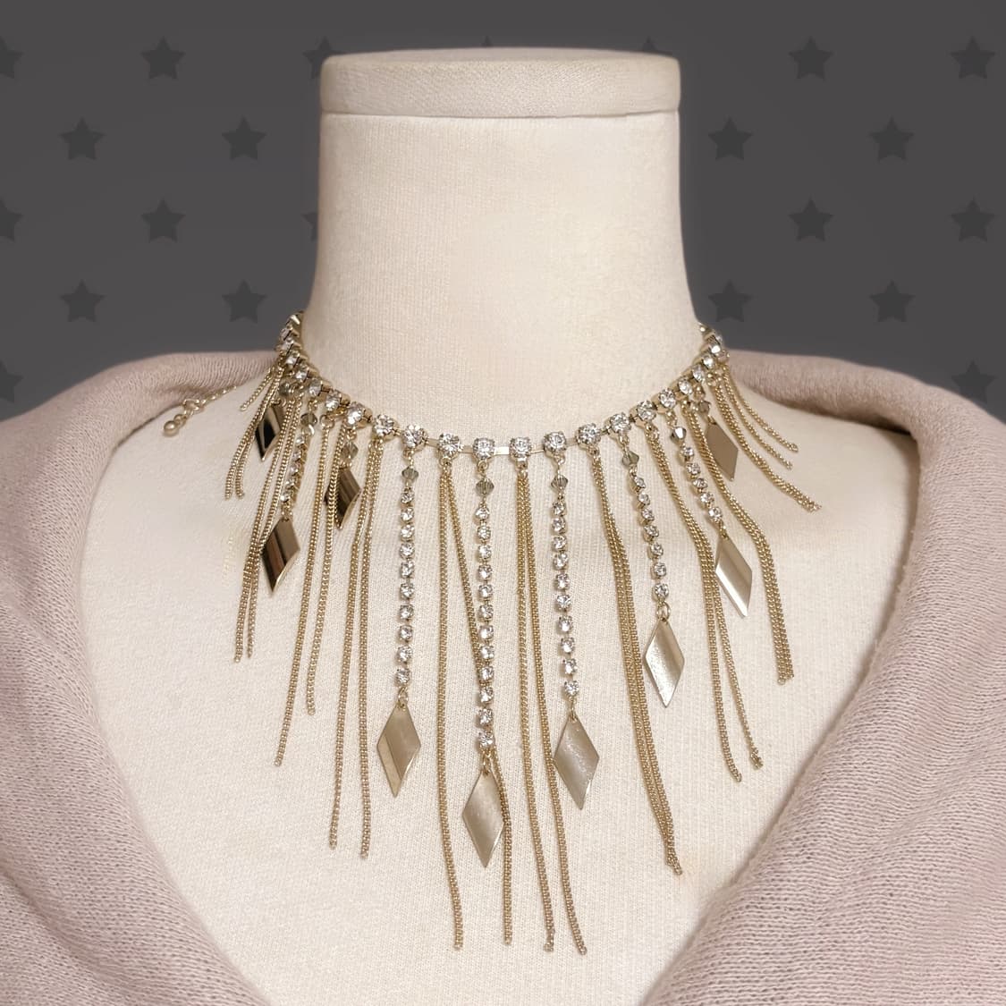 오네갸루 핀터깔 큐빅 레이어드 드롭 샴페인 골드 색상 초커 목걸이  상품이미지1