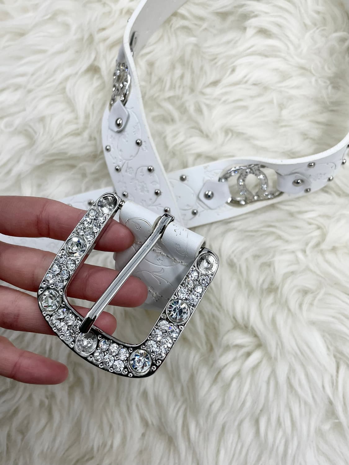 리얼레더 화이트페어리 큐빅 버클 벨트 상품이미지3