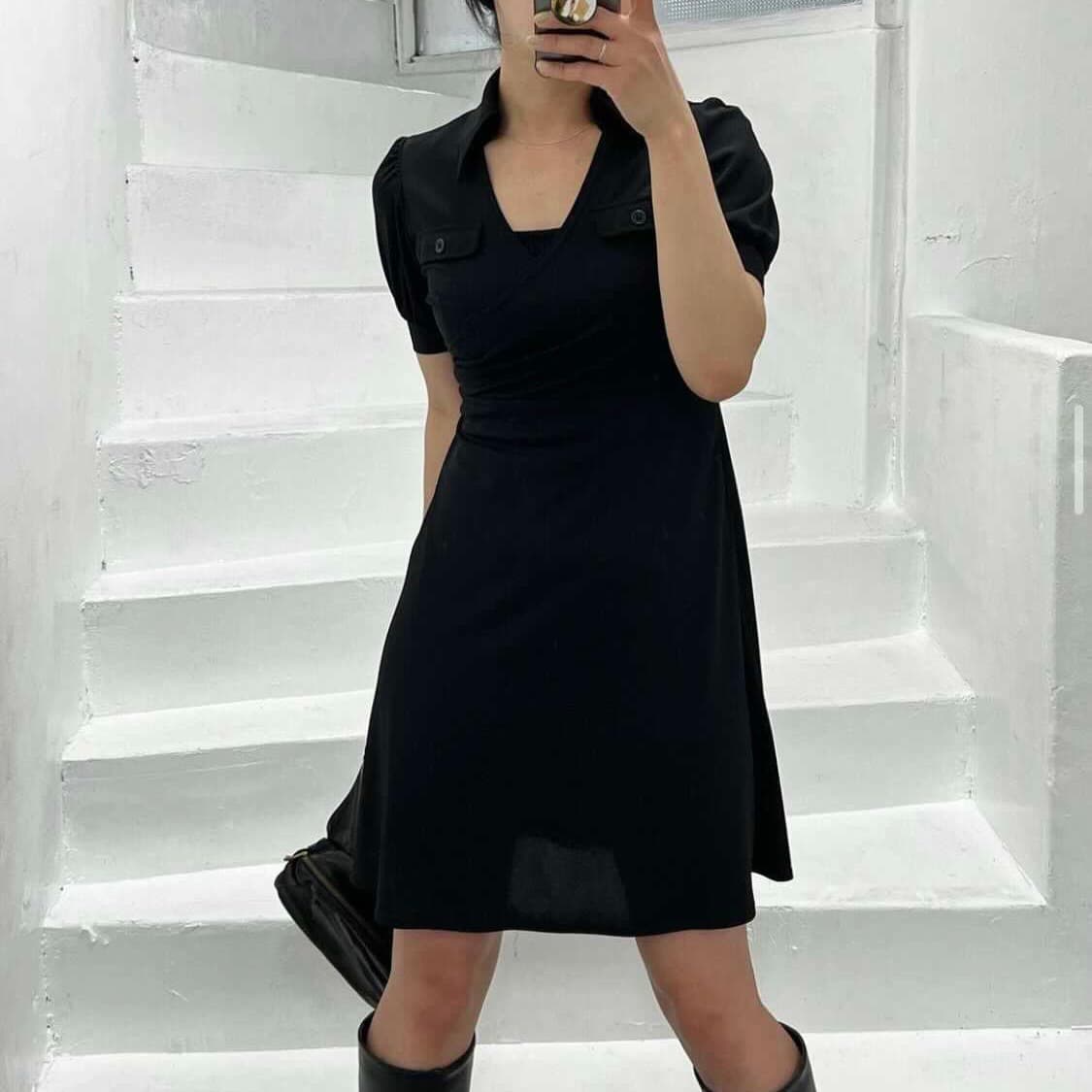 일본 빈티지 블랙 랩 퍼프 원피스 상품이미지3
