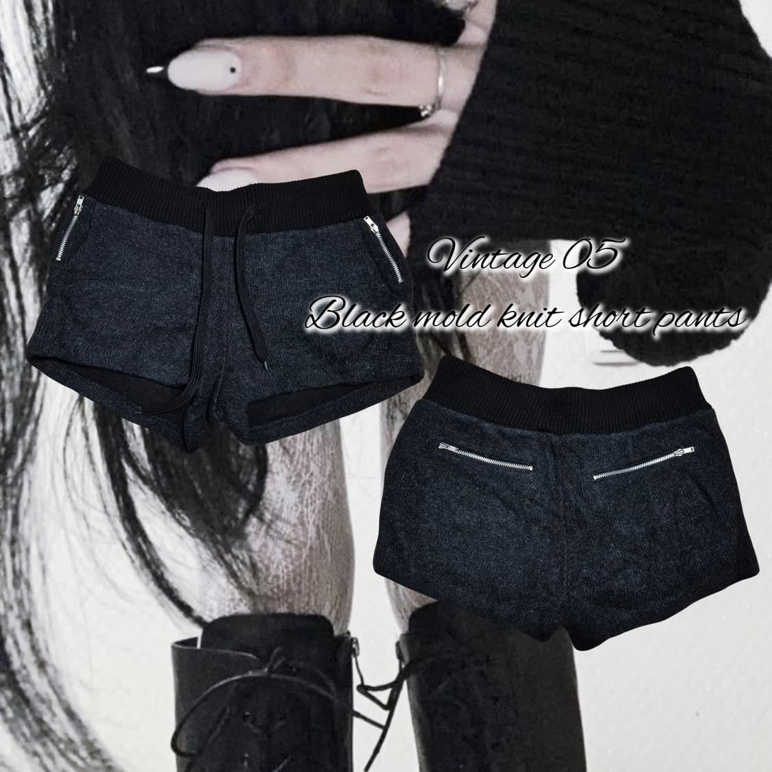 Vintage 05 Black mold knit short pants 상품이미지1
