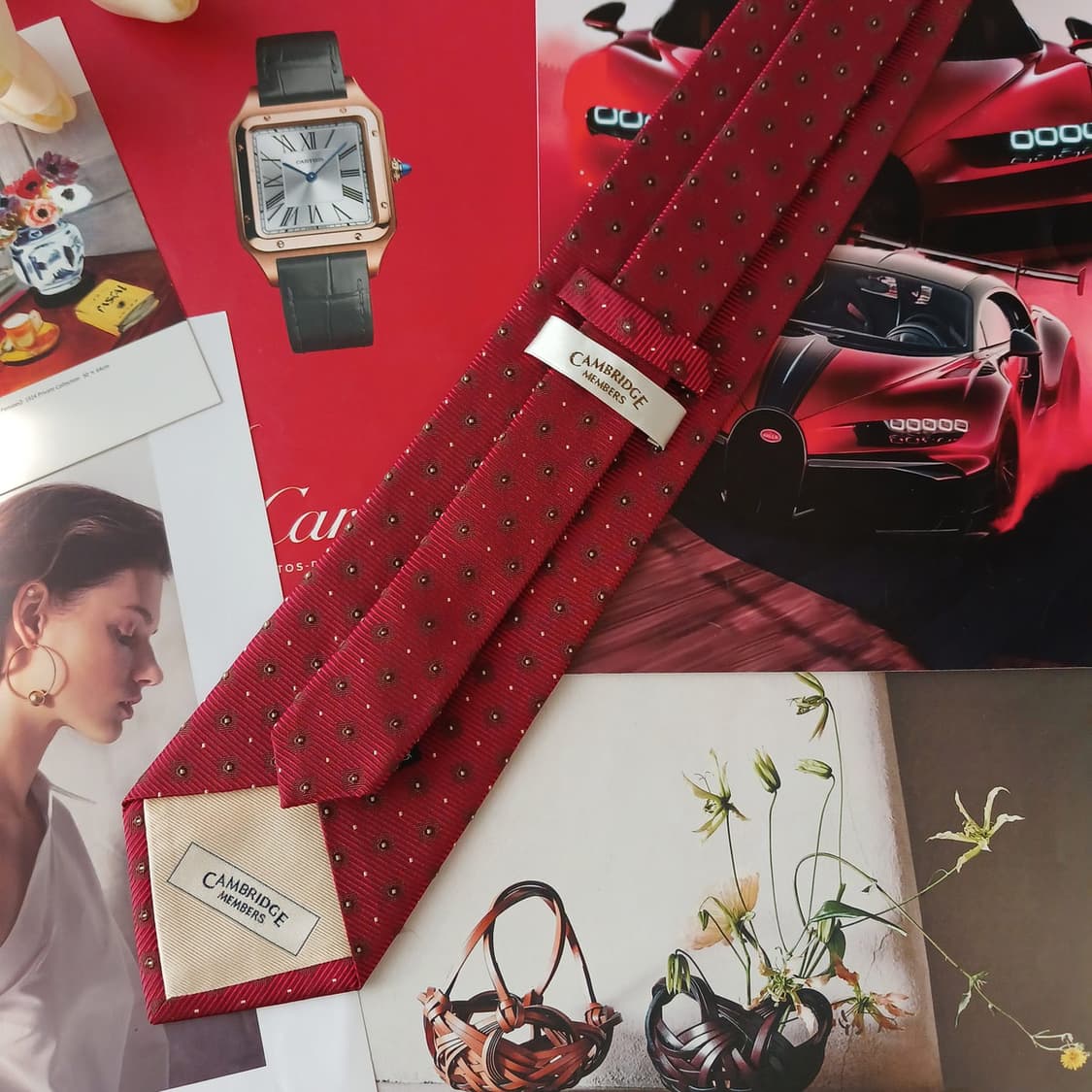 켐브리지 멤버스 실크 레드 패턴 넥타이 9.2cm A+등급 A19249
 상품이미지3