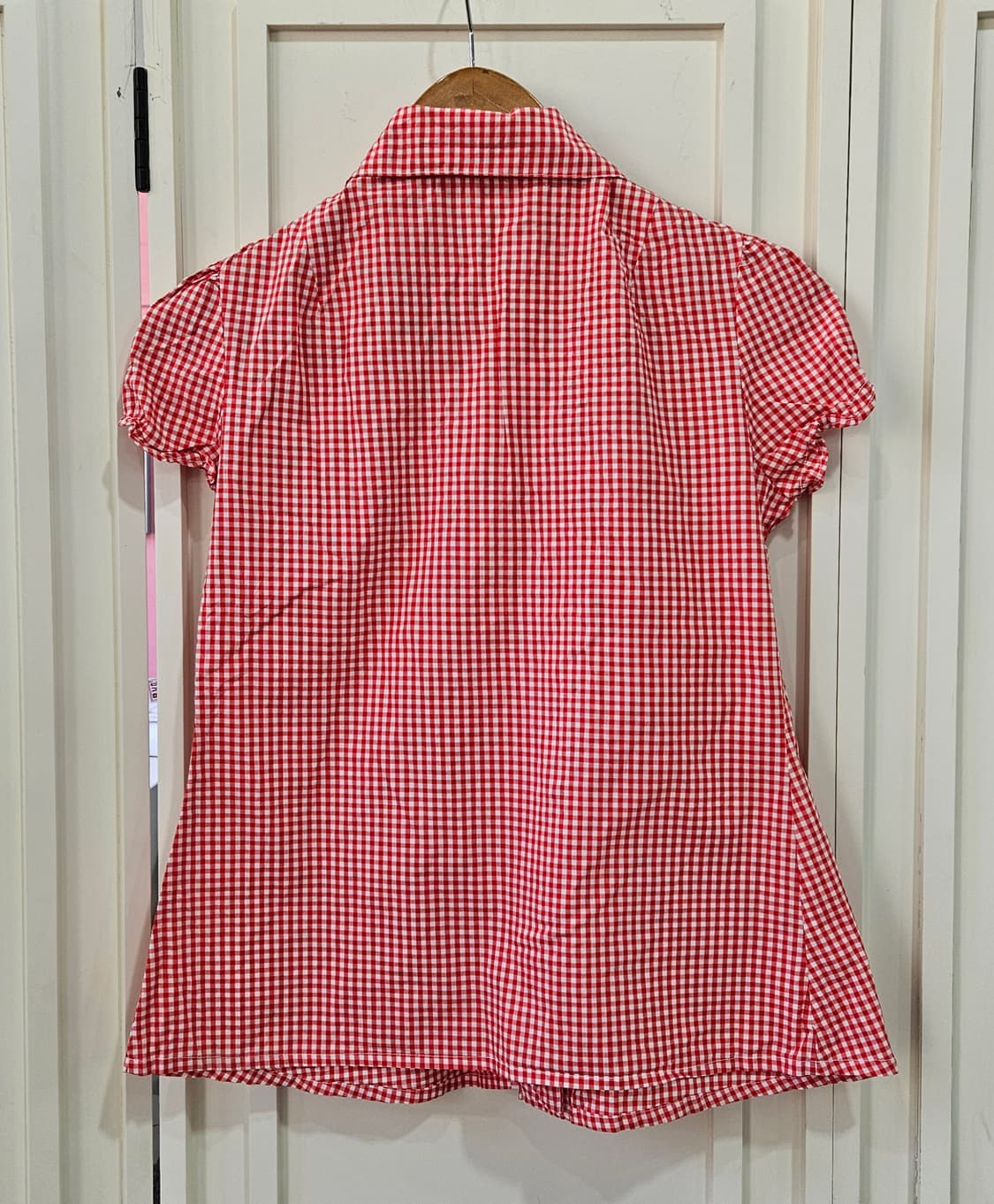 레드 체크 깅엄 반팔 블라우스 상품이미지4