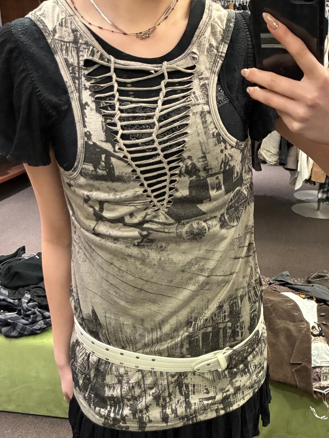 F)Japanese vintage 여성 레터링 슬리브리스 상품이미지1