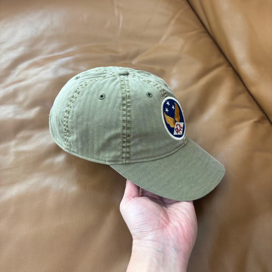 RRL 더블알엘 랄프로렌 폴로 윙로고 6패널 볼캡 모자 워시드 카키 상품이미지3