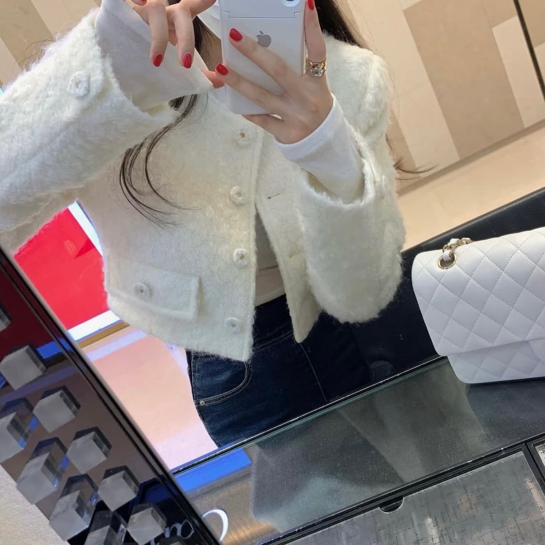 드하우 울 누빔 트위드 자켓 아이보리 상품이미지1