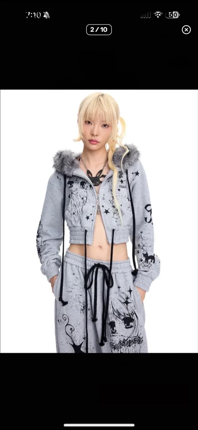 (대여)CFIERCE 씨피어스 그래피티 퍼 후드집업 스웨트팬츠 셋업 세트 상품이미지2