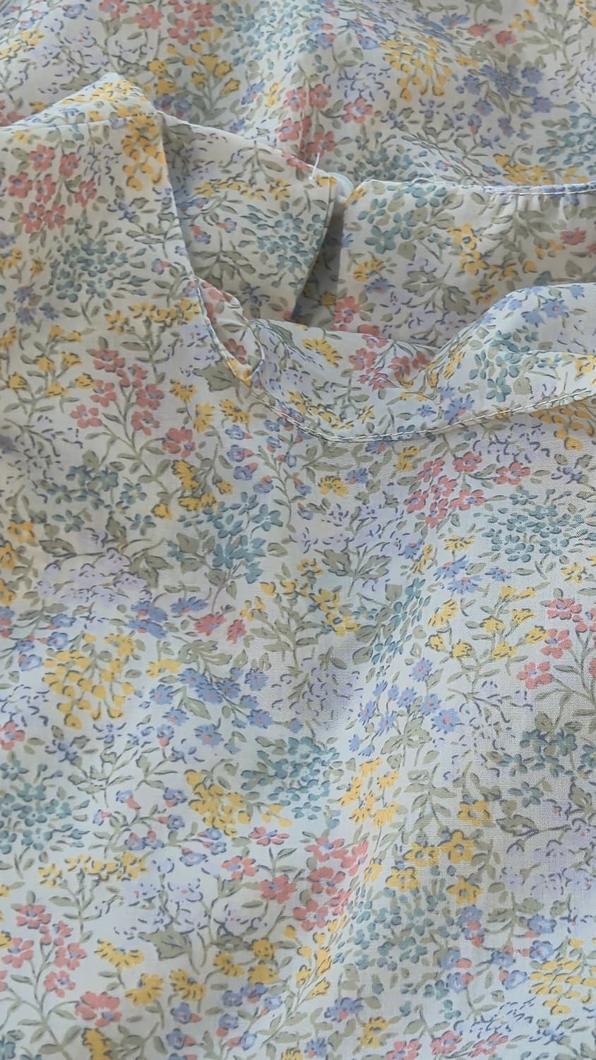 파스텔 잔꽃 롱 원피스 반팔 퍼프 허리리본 폴리 dress 상품이미지4