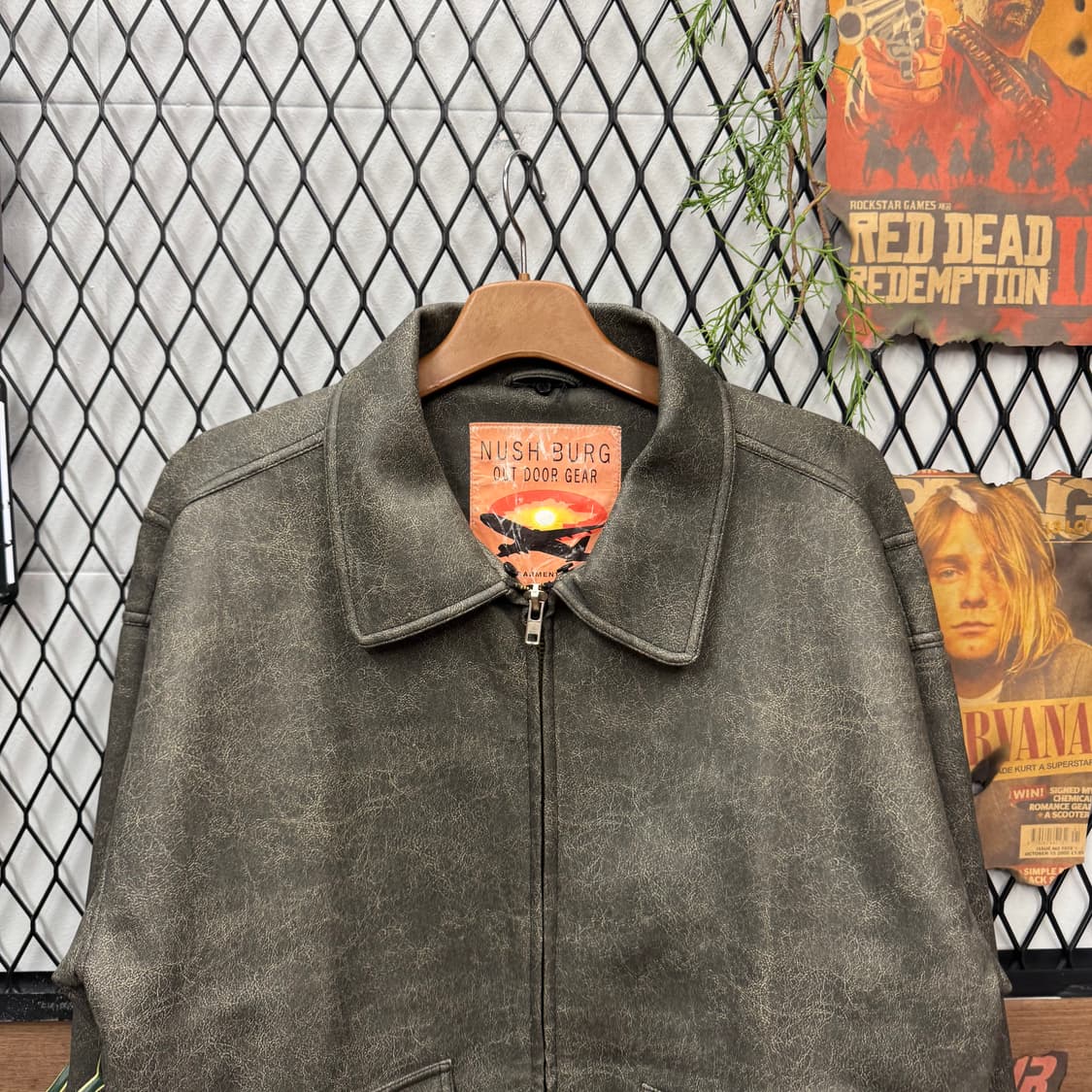 JPN VINTAGE 크랙 레더 자켓 루즈핏 투포켓 디테일 카키 상품이미지3