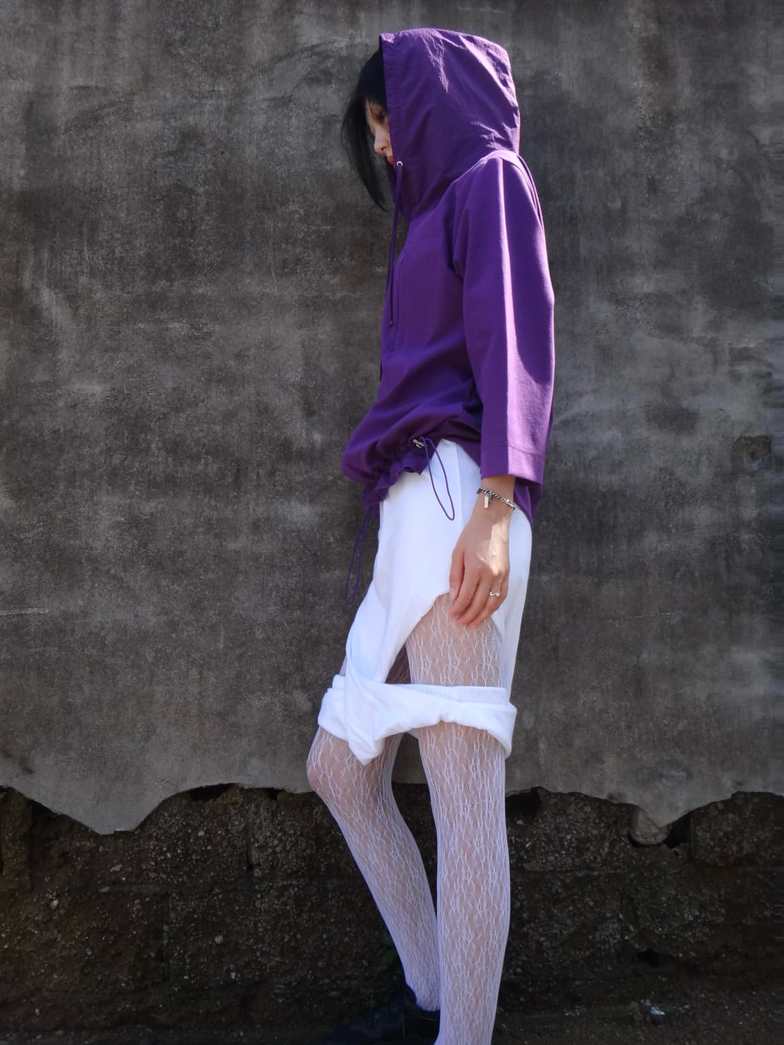 Hoodie wrinkle half top / purple 상품이미지2