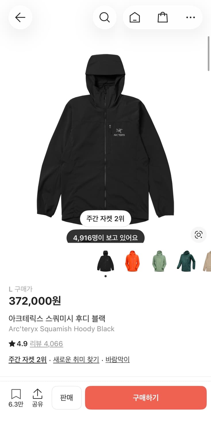 아크테릭스 스쿼미시 블랙 L 상품이미지1