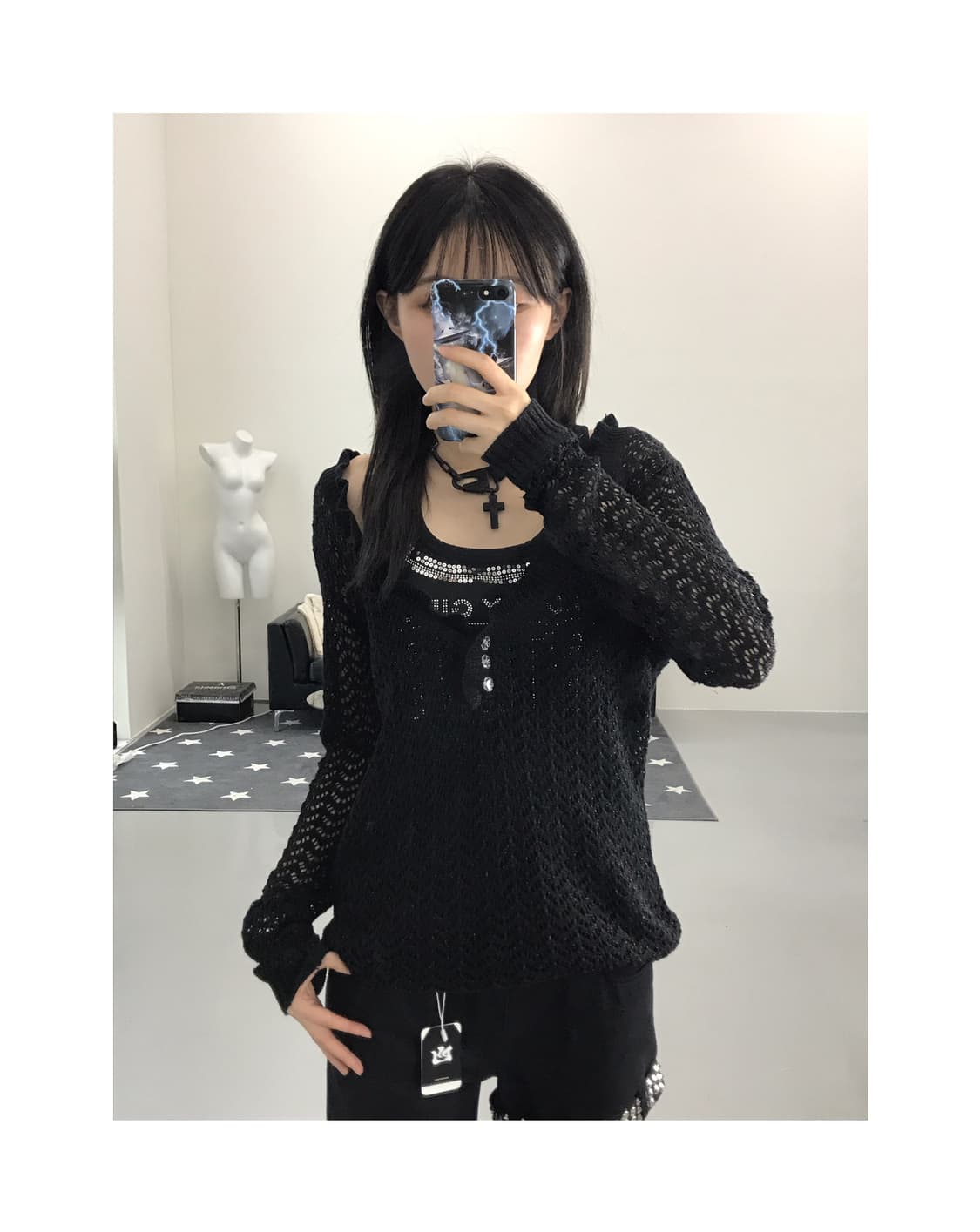 Jpn Black Crochet Knit Top 상품이미지1