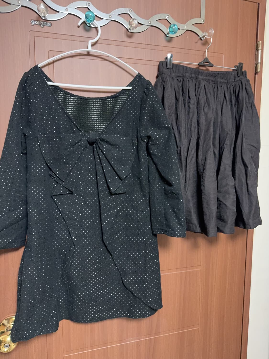 모리걸 니혼진 블랙 금사 빅 리본 도트 블라우스 원피스 스커트 코디 세트 상품이미지2