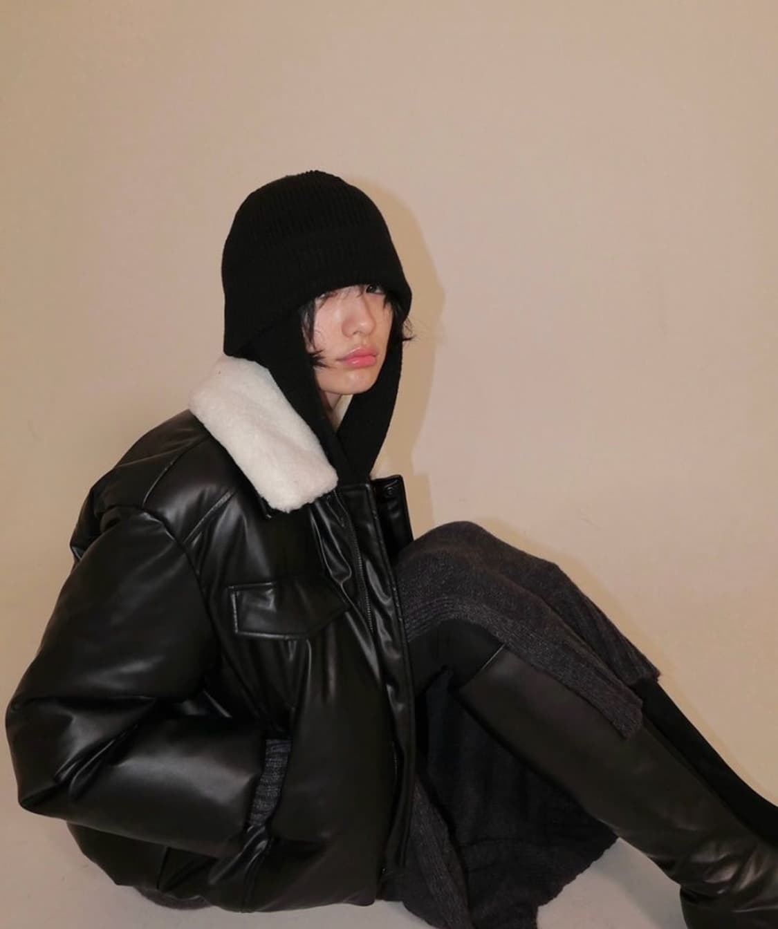 [나나, 제니 착용] 오픈yy OpenYY 스카프 비니 블랙 상품이미지2