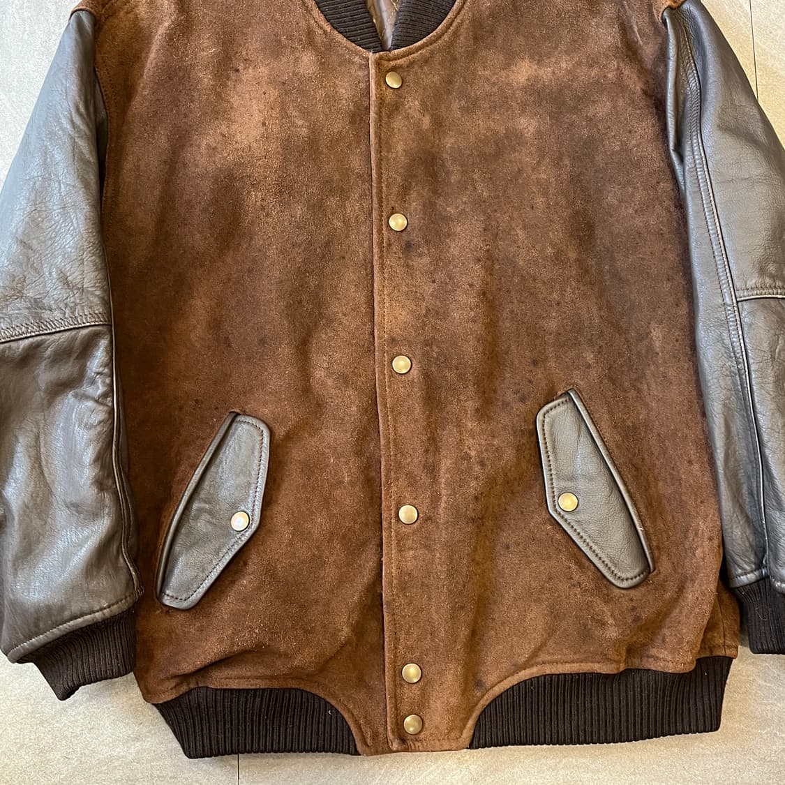 빈티지 브라운 스웨이드 레더 바시티 자켓 상품이미지5