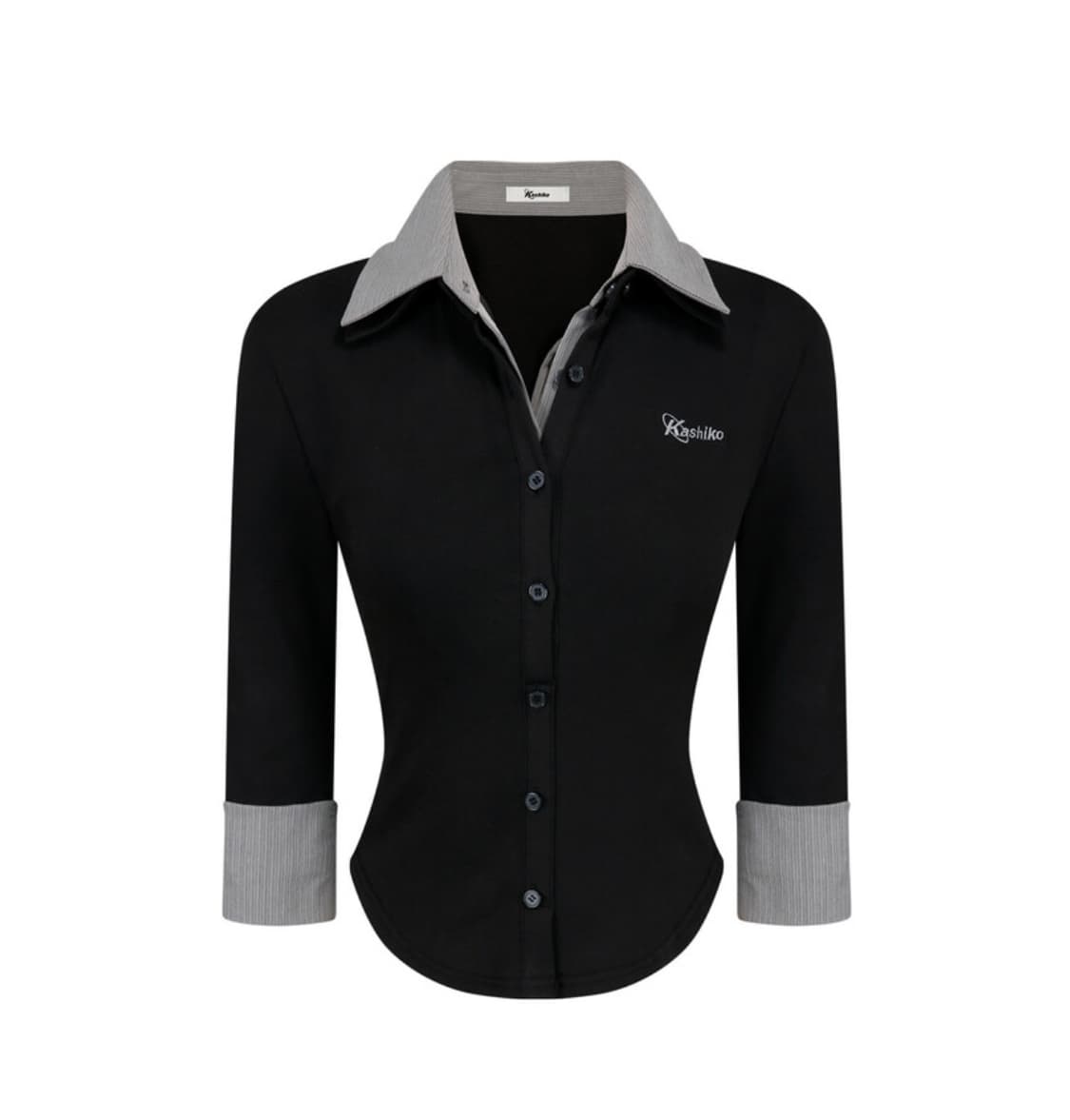 카시코 kashiko 더블 칼라 슬림 셔츠 블랙 상품이미지1