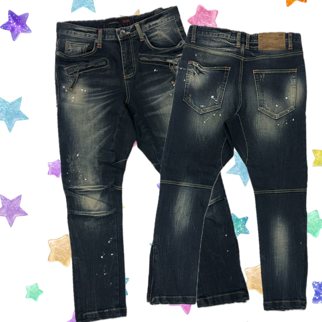 ILDF 워싱 재팬 빈티지 페인팅 일자핏 청 데님 팬츠 보헤미안 펑크 상품이미지1