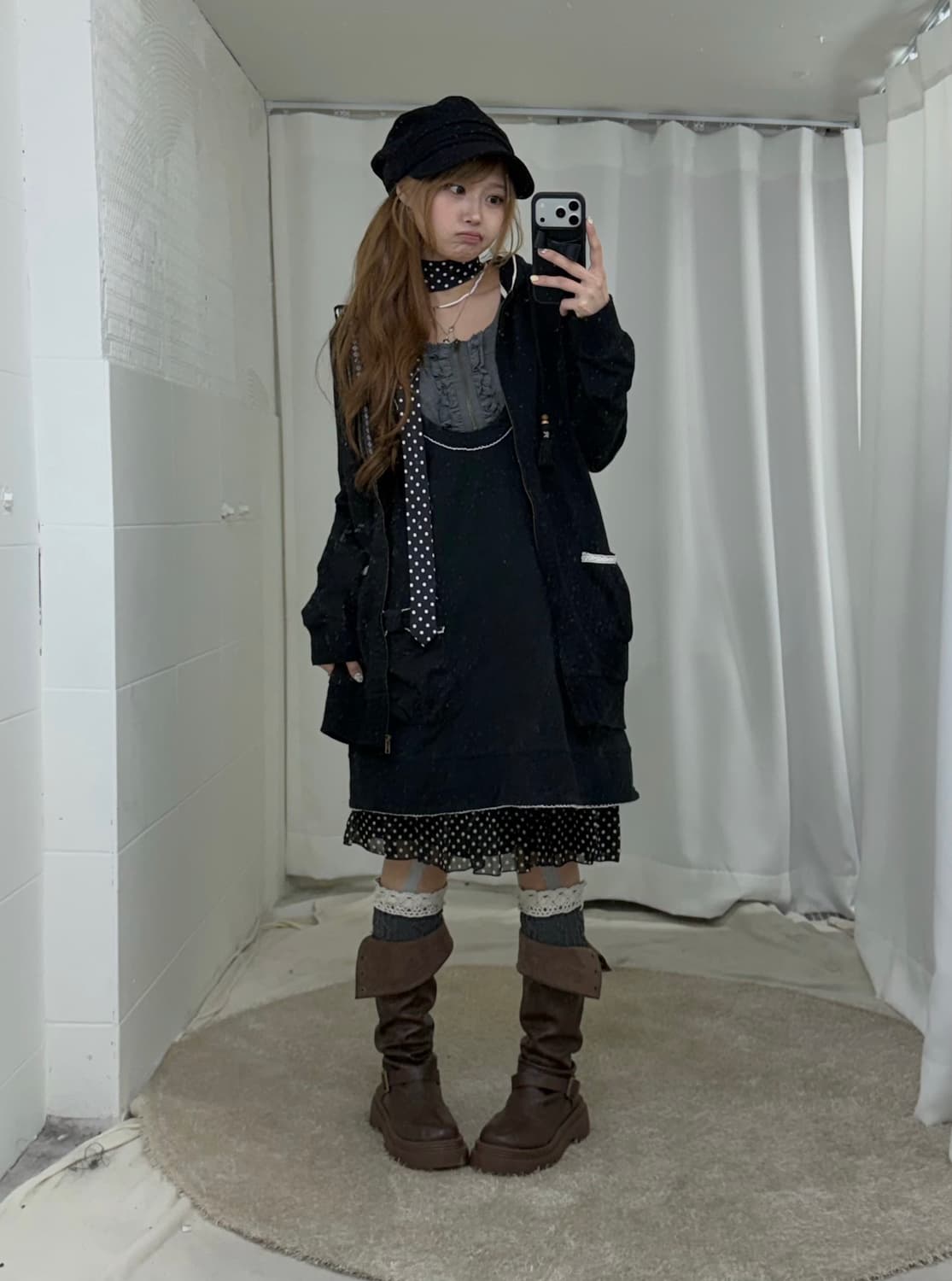 무채색 블랙 도트 너드 니혼진 모리 코디세트 상품이미지1