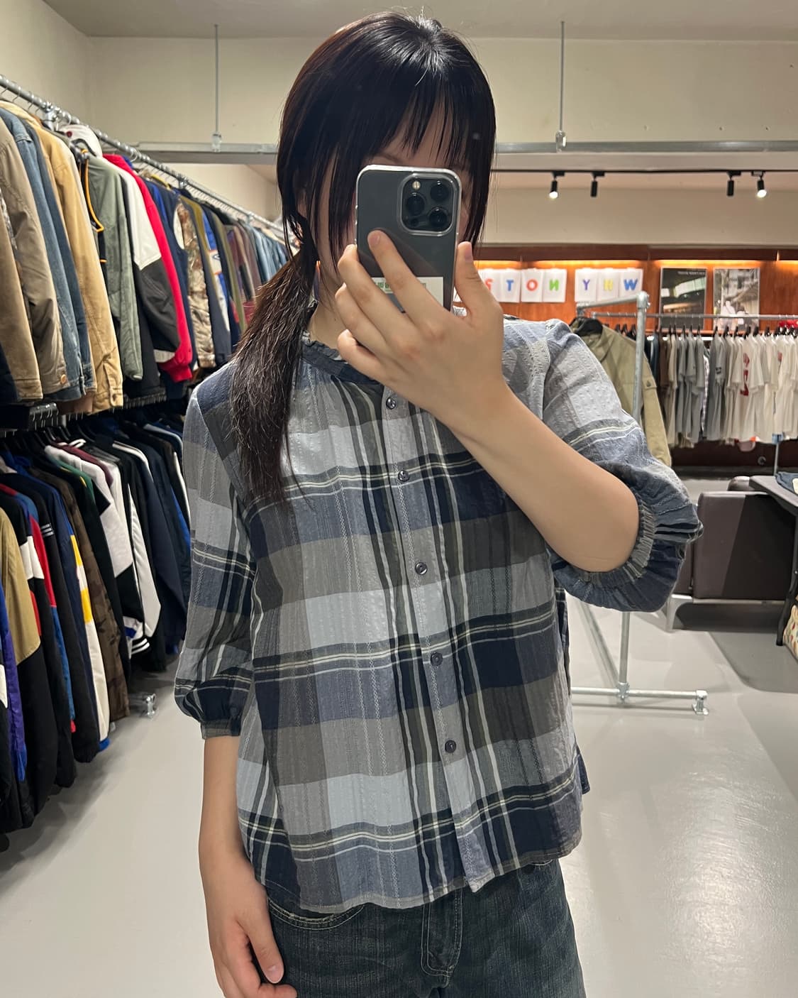 빈티지 체크 블라우스 상품이미지1
