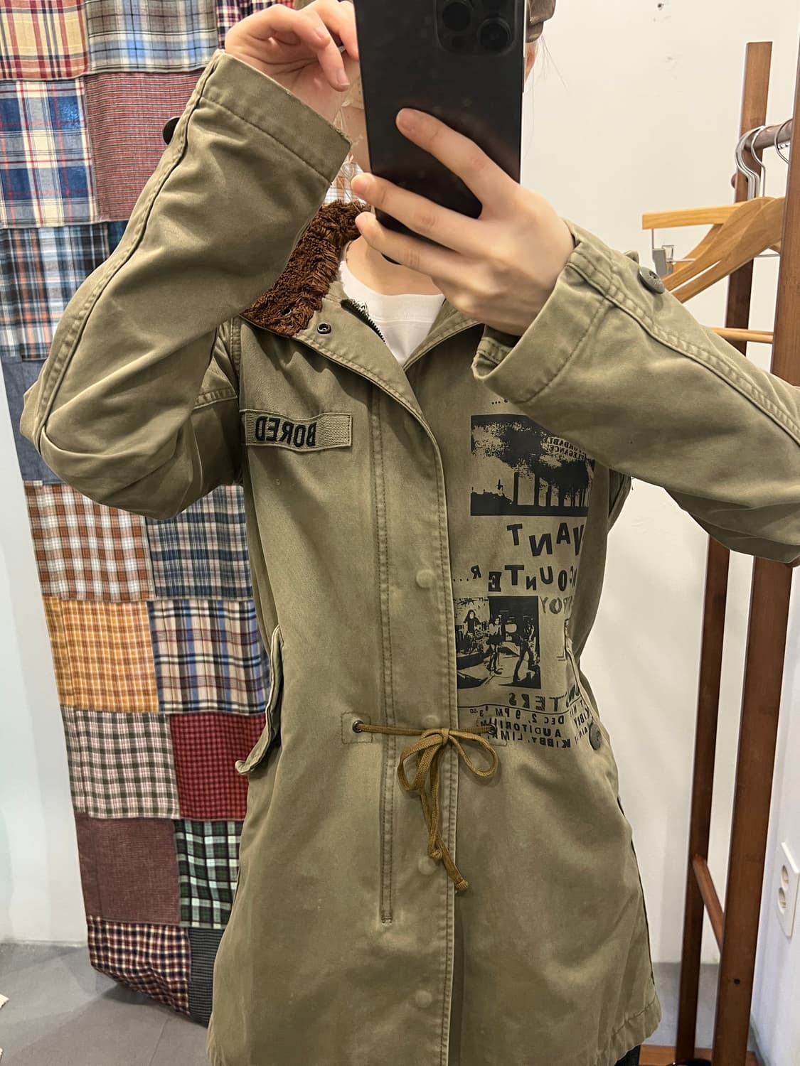 히스테릭글래머 카키 프린팅 퍼 롱 파카 상품이미지4