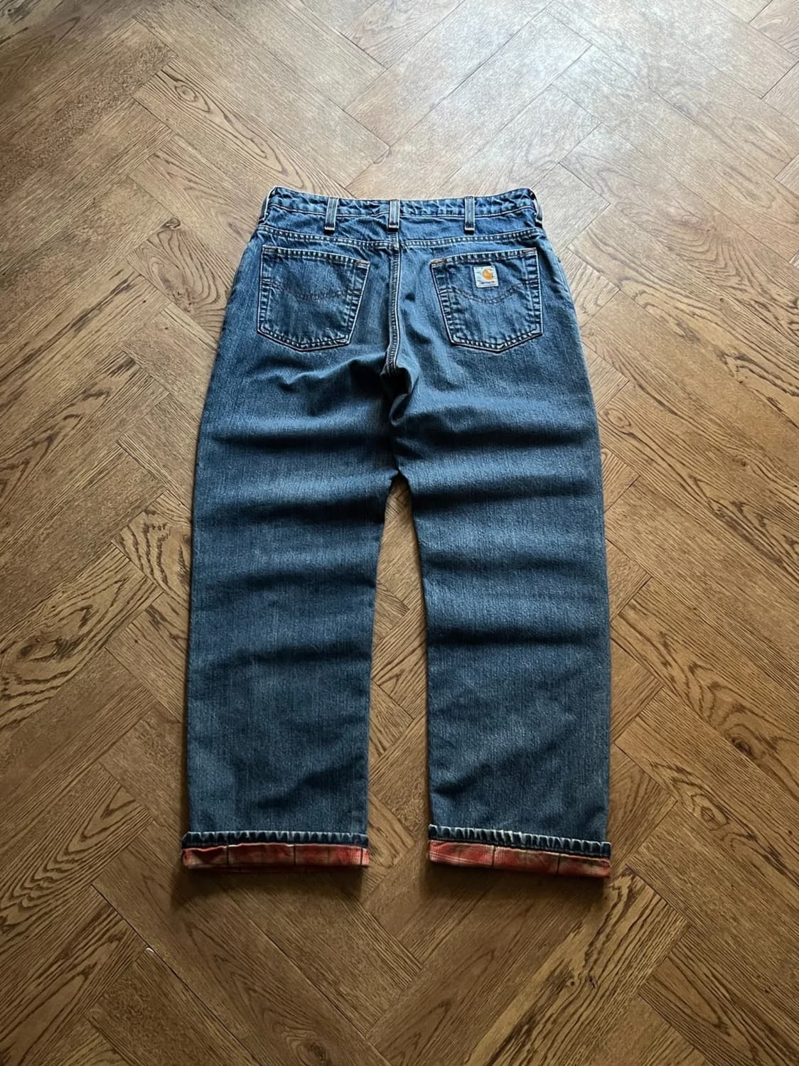 [31]칼하트 USA 체크 라이닝 빈티지 워싱 워크 데님 팬츠 상품이미지1