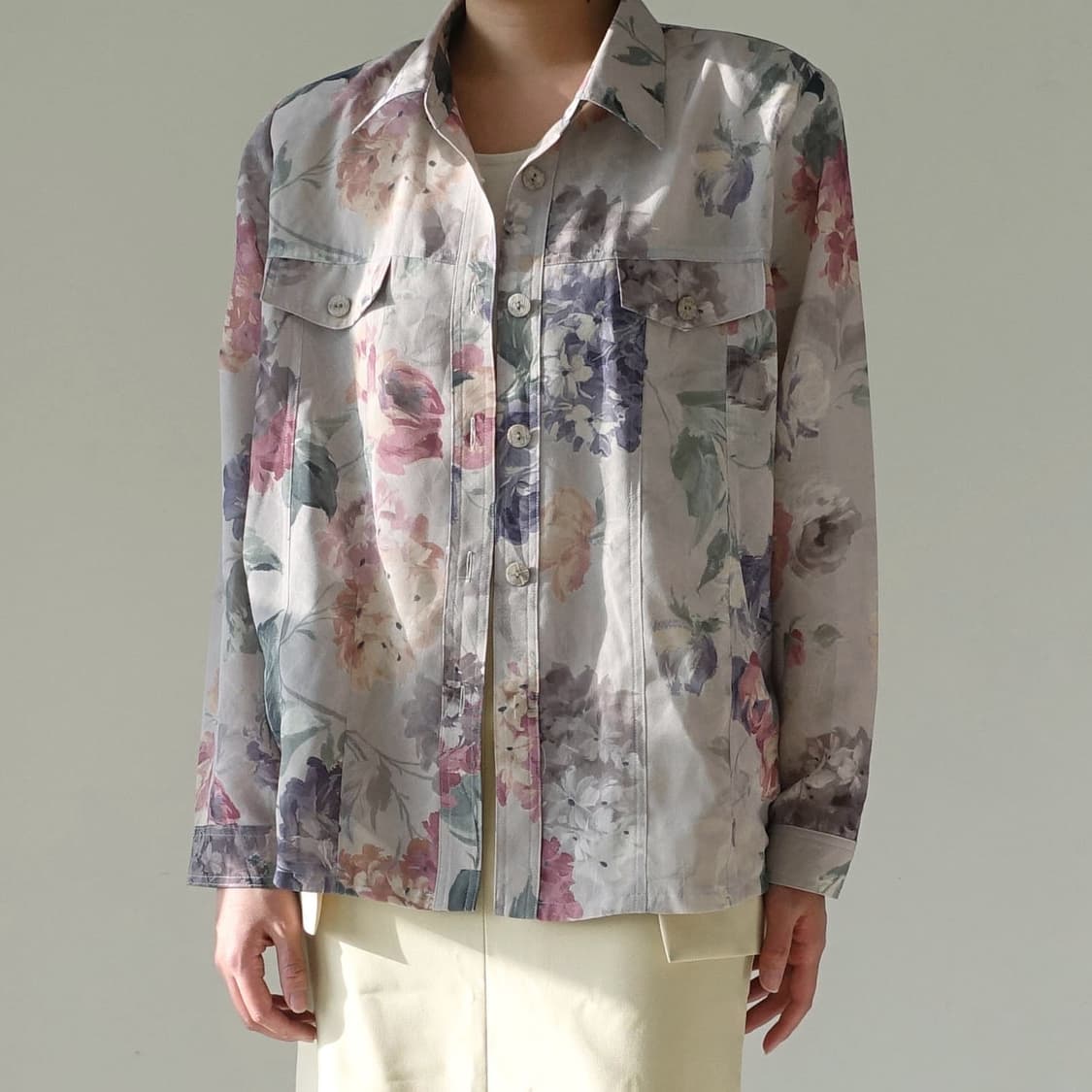 일본 빈티지 플라워 시스루 여름 블라우스 셔츠 상품이미지3