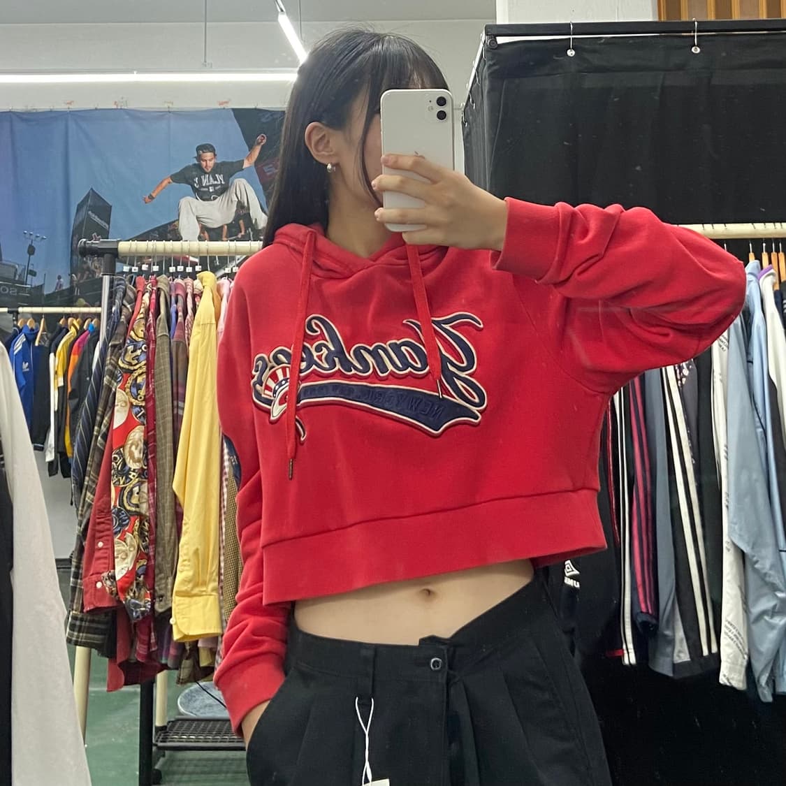 MLB 빨강 크롭 후드티 L (크롭 리폼) 상품이미지1