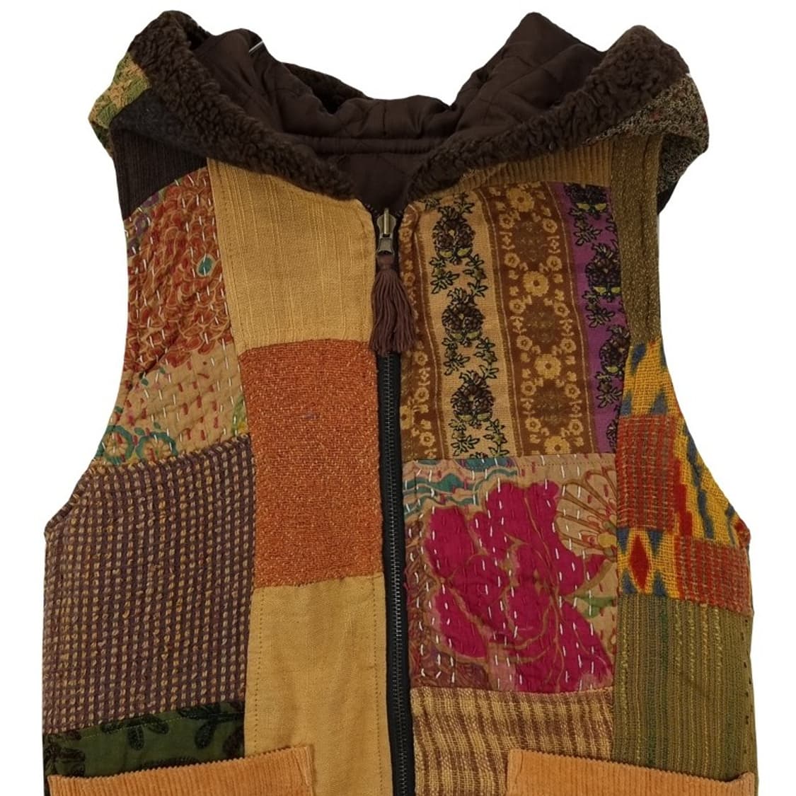 [일본빈티지] 에스닉 패턴 사시코 자수 후드 베스트 조끼 M18312 상품이미지4