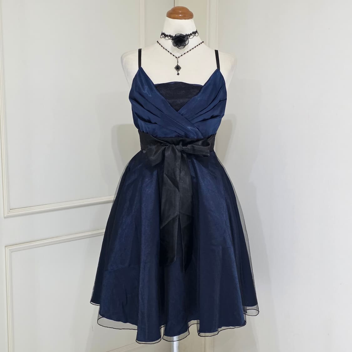 일본빈티지)네이비 새팅 망사 리본 바로크 로맨틱 고딕로리타st 파티드레스 상품이미지1