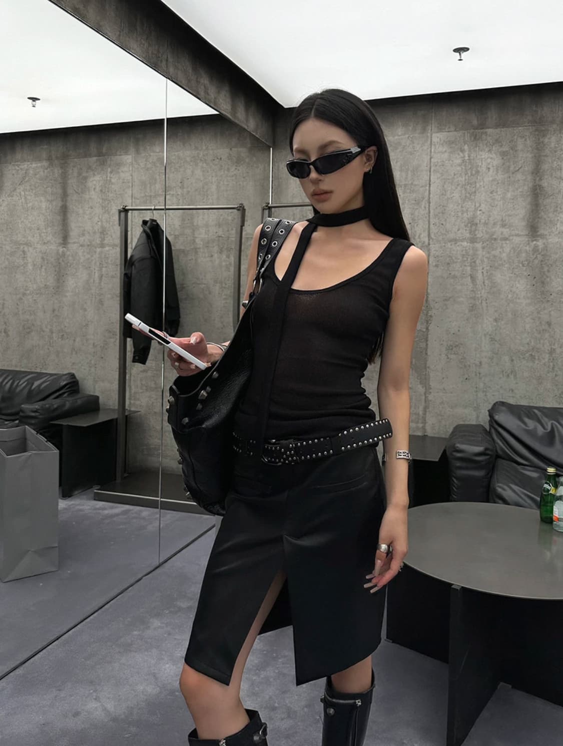 black sleeveless muffler set 상품이미지1