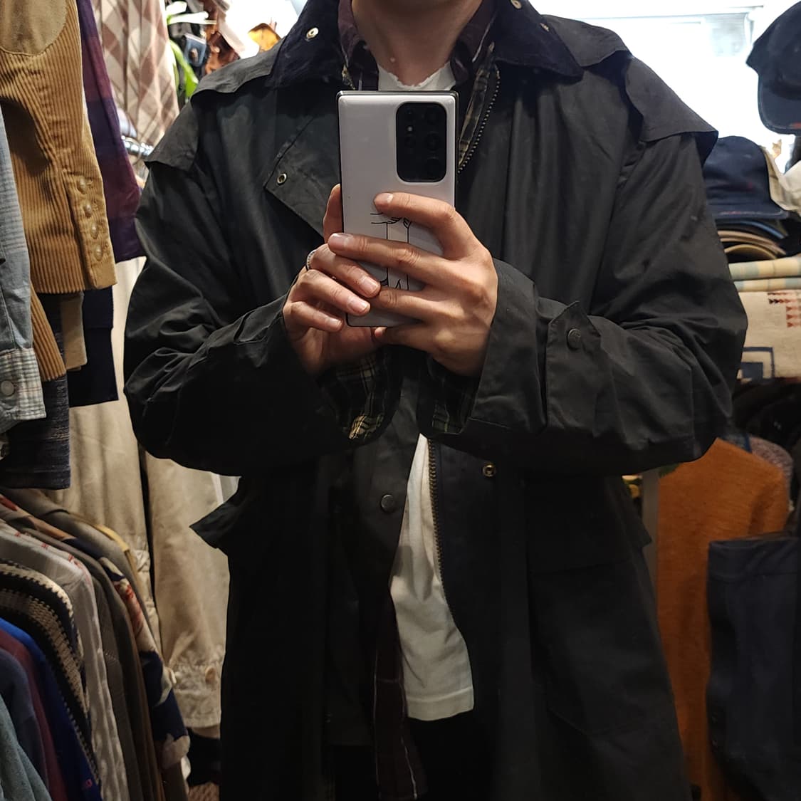 90s 잉글랜드 컨트리 왁스자켓 스톡맨 케이프 왁스코트 레인코트 L 상품이미지10