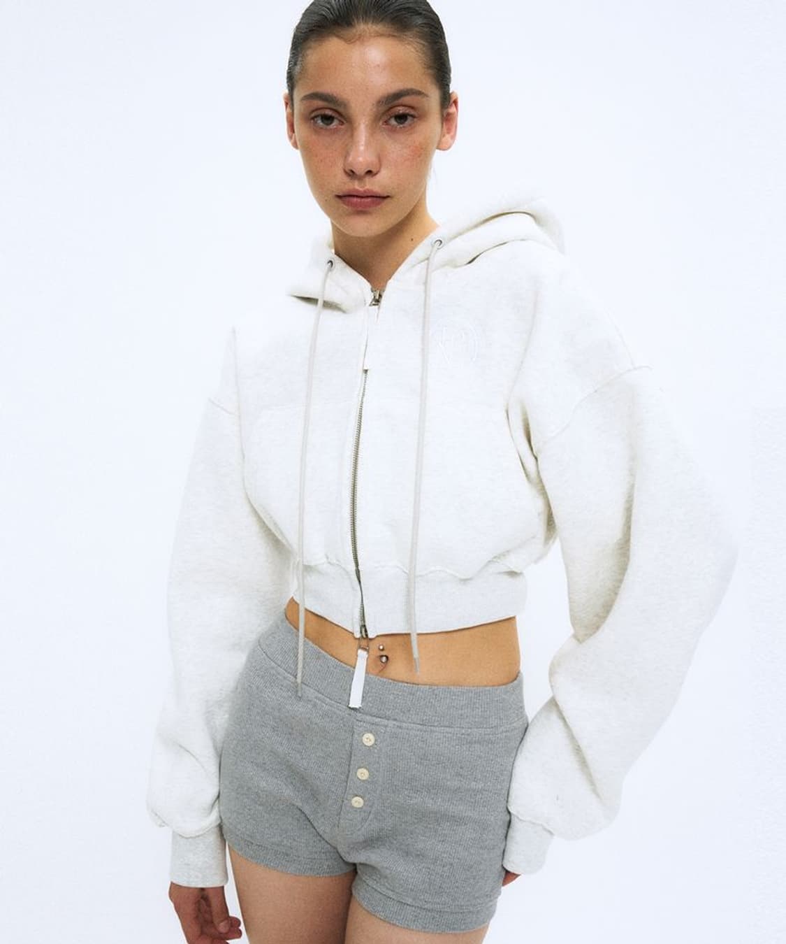 파르티멘토 로고 크롭 우먼 기모 맨투맨 멜란지 후드집업 상품이미지3