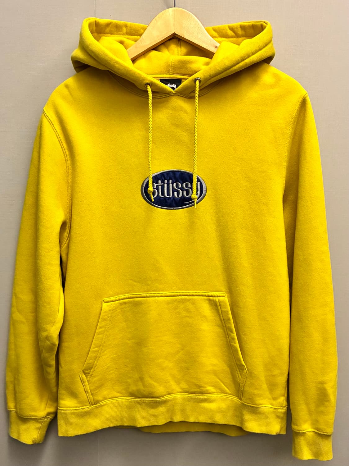 (S/97)Stussy 스투시 오벌 앱 로고 후드티셔츠 옐로우 상품이미지1