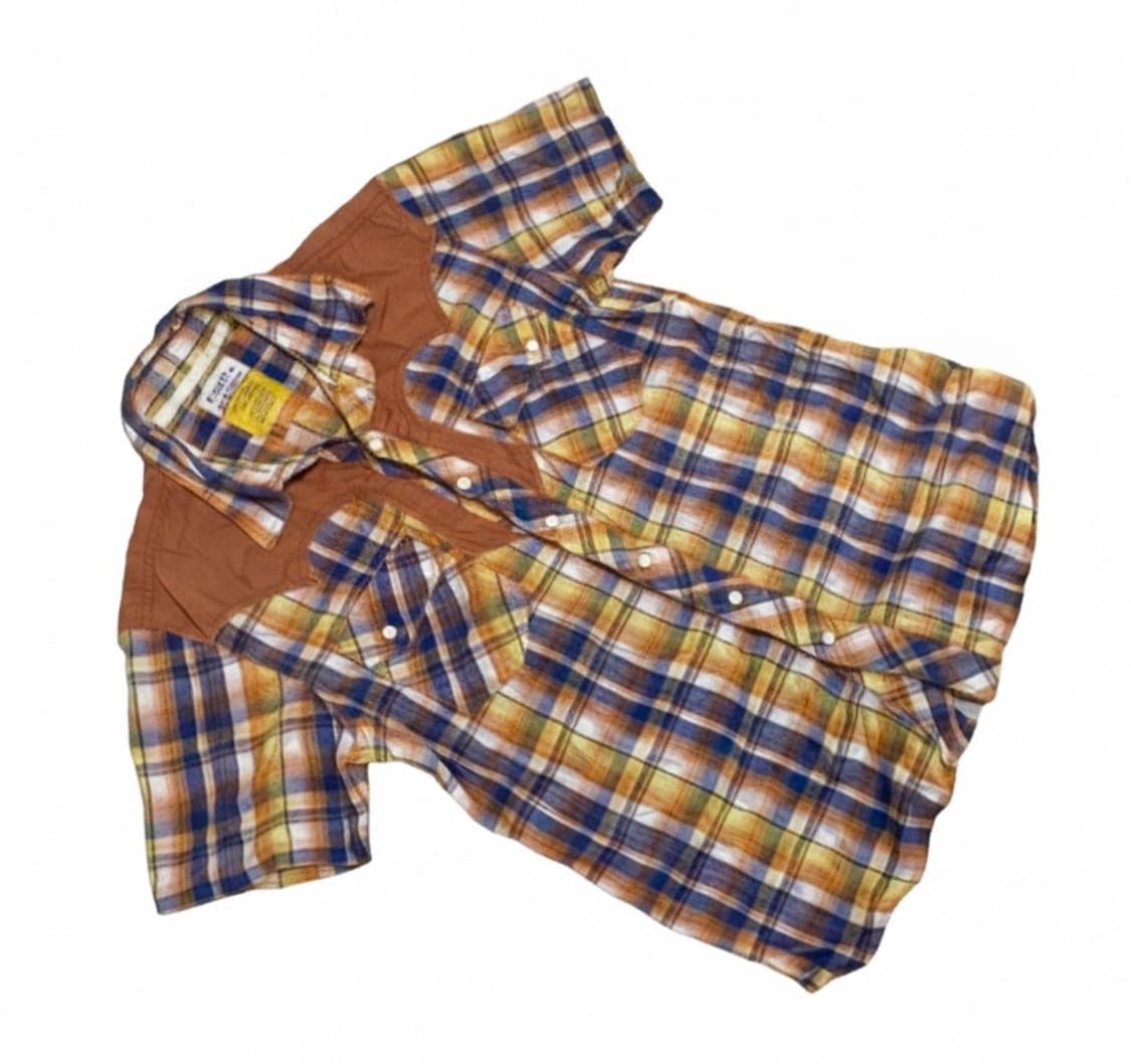 Purple &yellow 체크 반팔 셔츠 상품이미지1