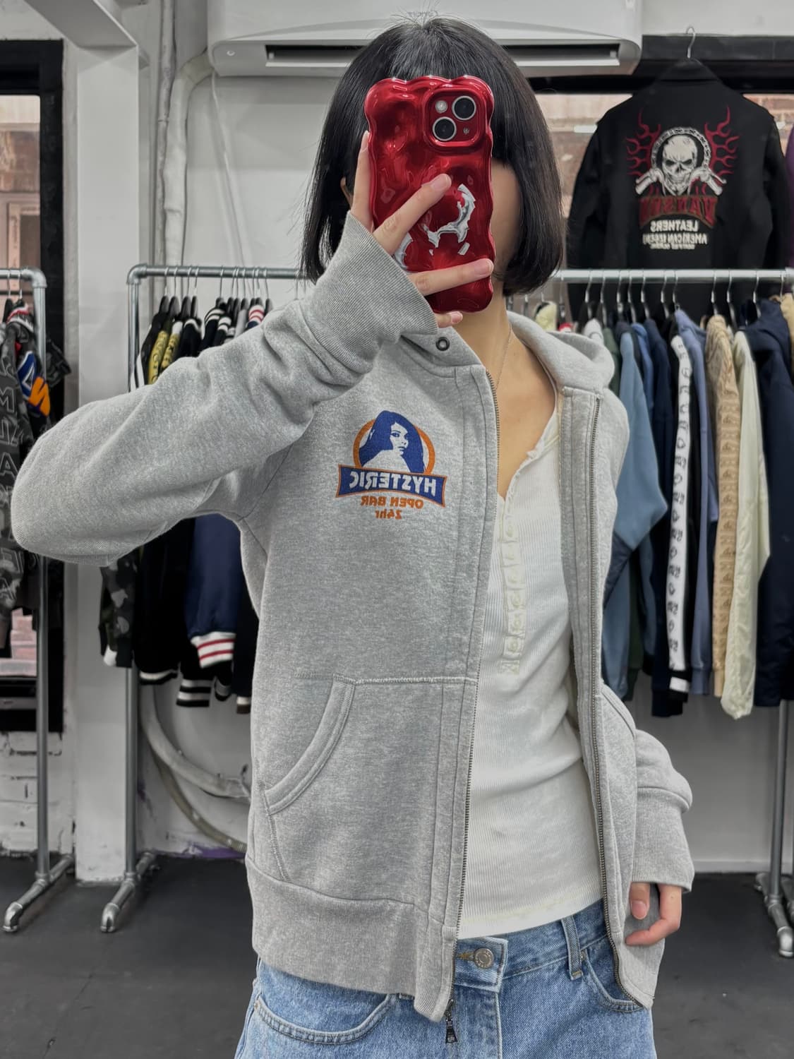 히스테릭 글래머 히스걸 그레이 후드집업 상품이미지1