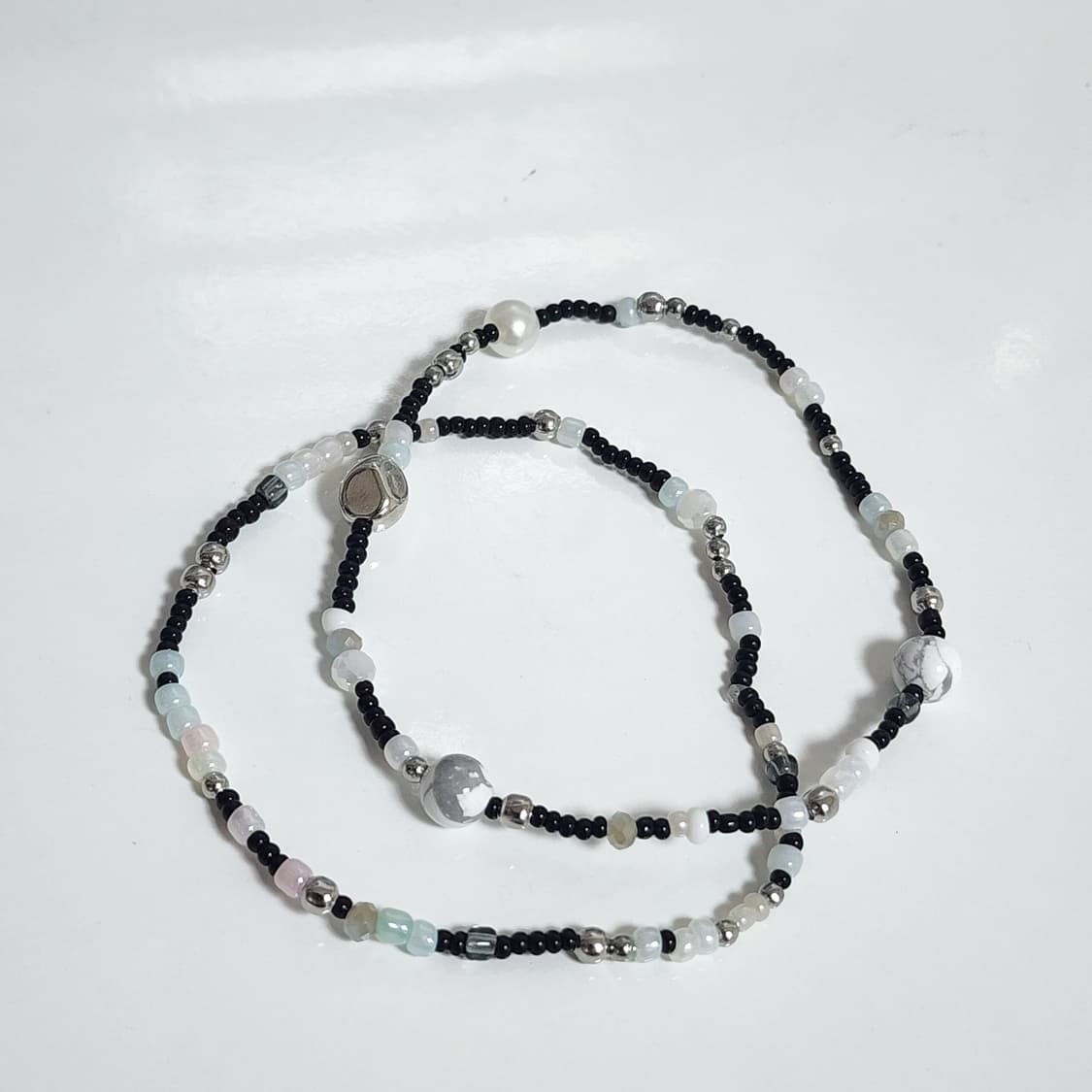 남자 원석 화이트블랙 팔찌 세트 상품이미지1