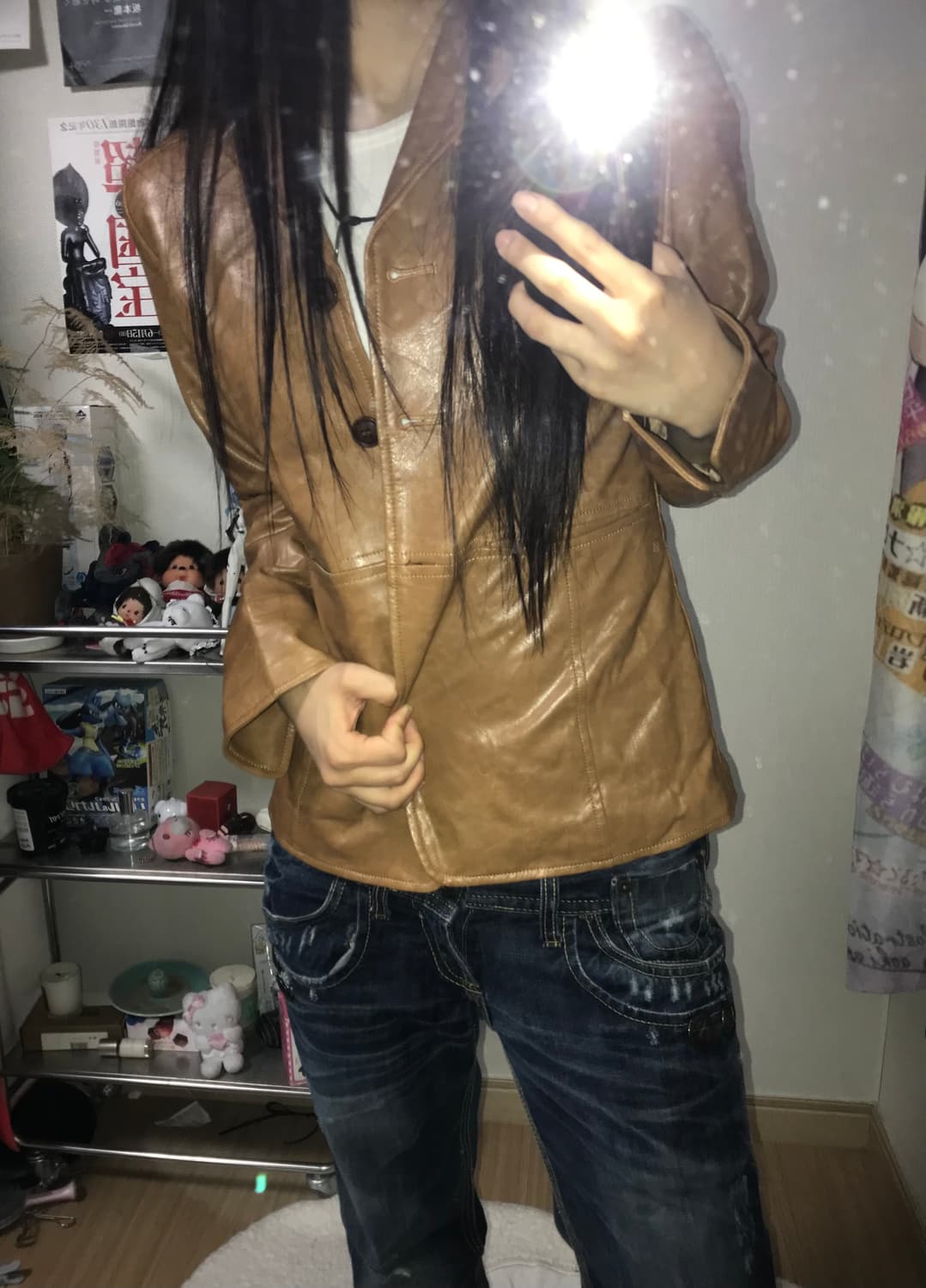 재패니즈 브라운 페이크 레더 자켓 상품이미지1