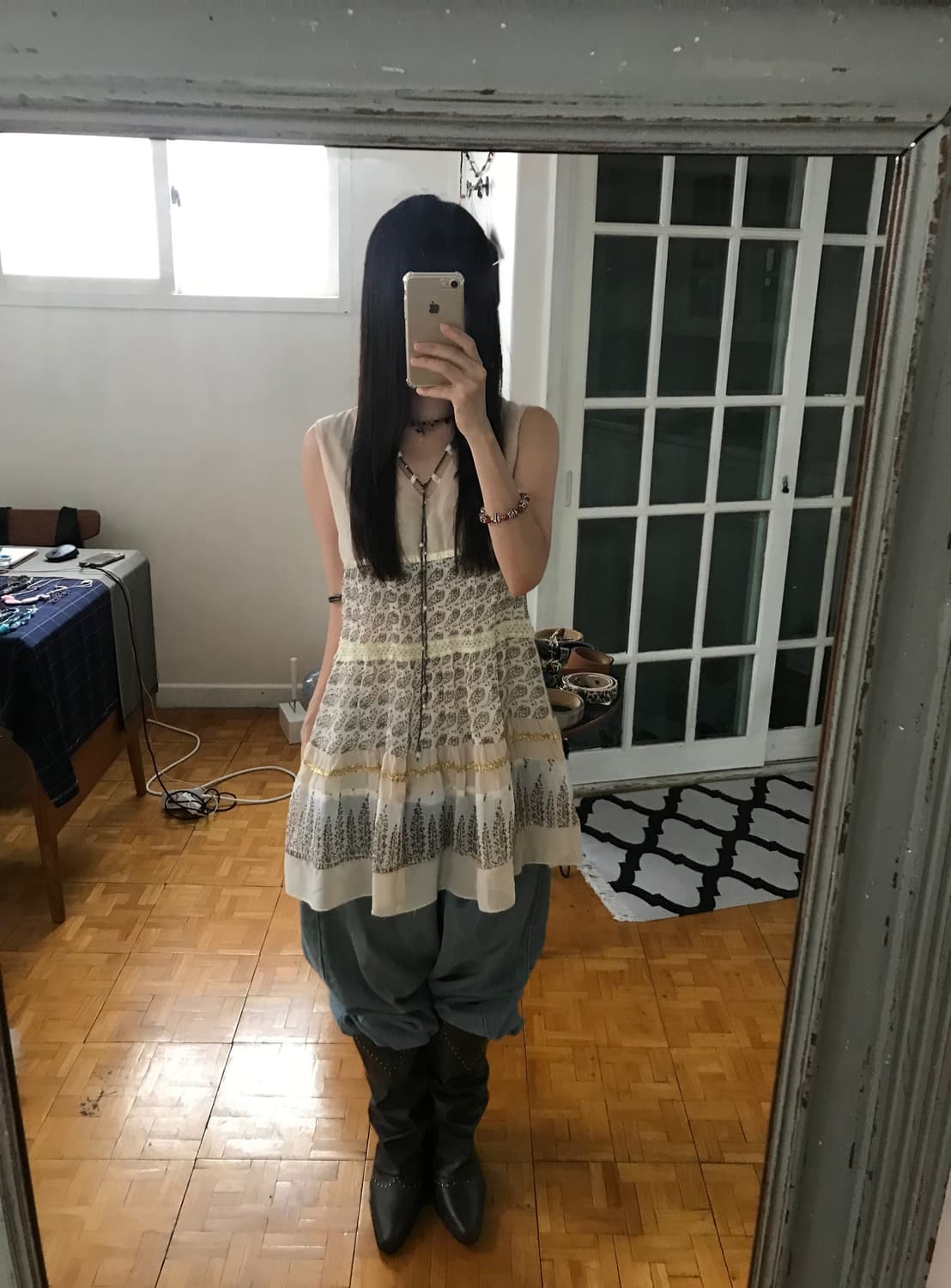 vintage pattern bead sleeveless  상품이미지4